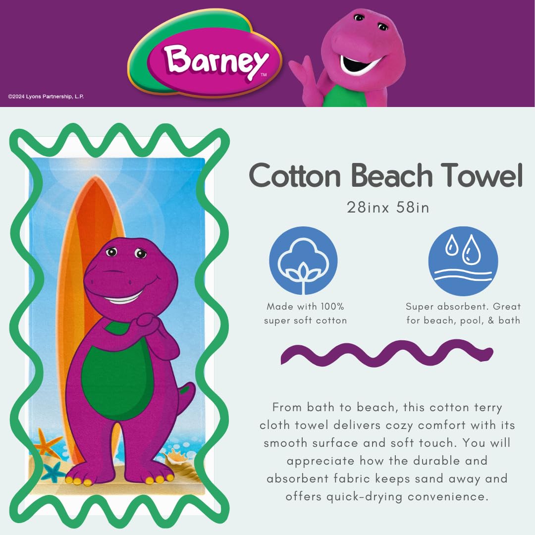 Franco Barney Classic Kids Super Soft Cotton Bath/Pool/Beach Towel, 58 In X 28 In, (Offical Licensed Product)