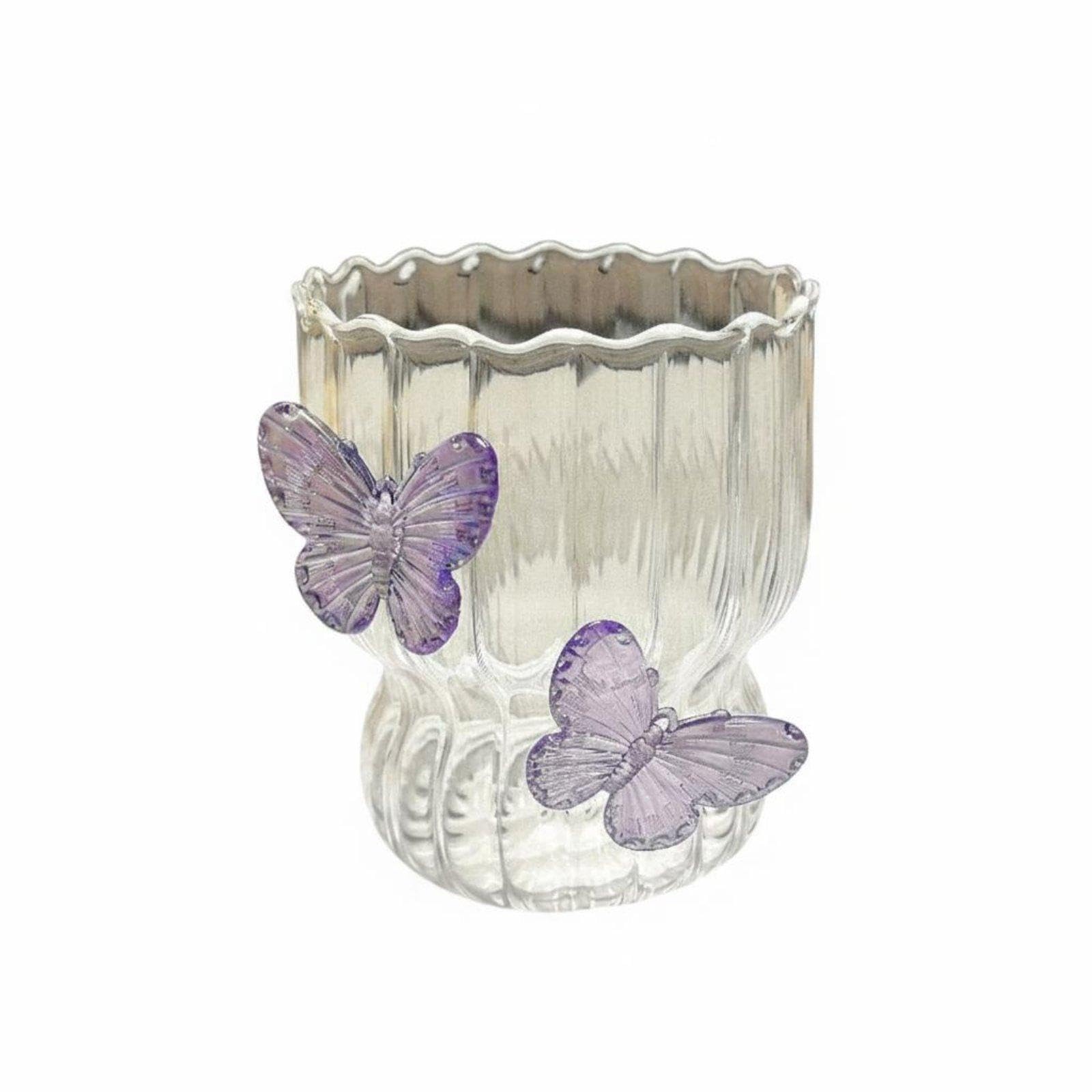 Loom Tree 3D Butterfly Tumbler Handmade Butterfly Glass Creative Gift Ribbed Glass Cup For Wedding, Party Purple|Home & Garden|