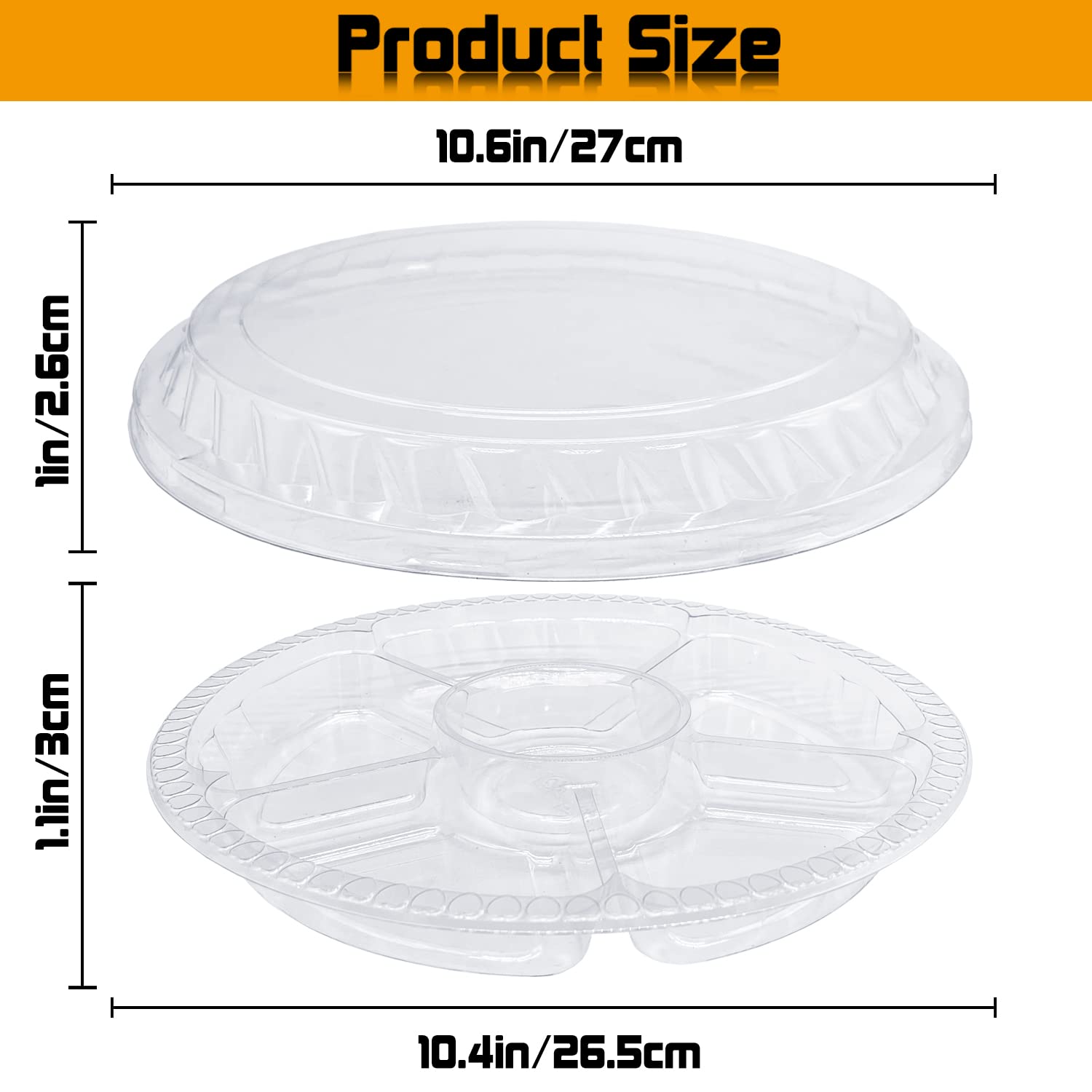 12 Pack Plastic Appetizer Trays With Lids,Disposable Compartment Serving Platters,6 Sectional Catering Trays For Serving Food