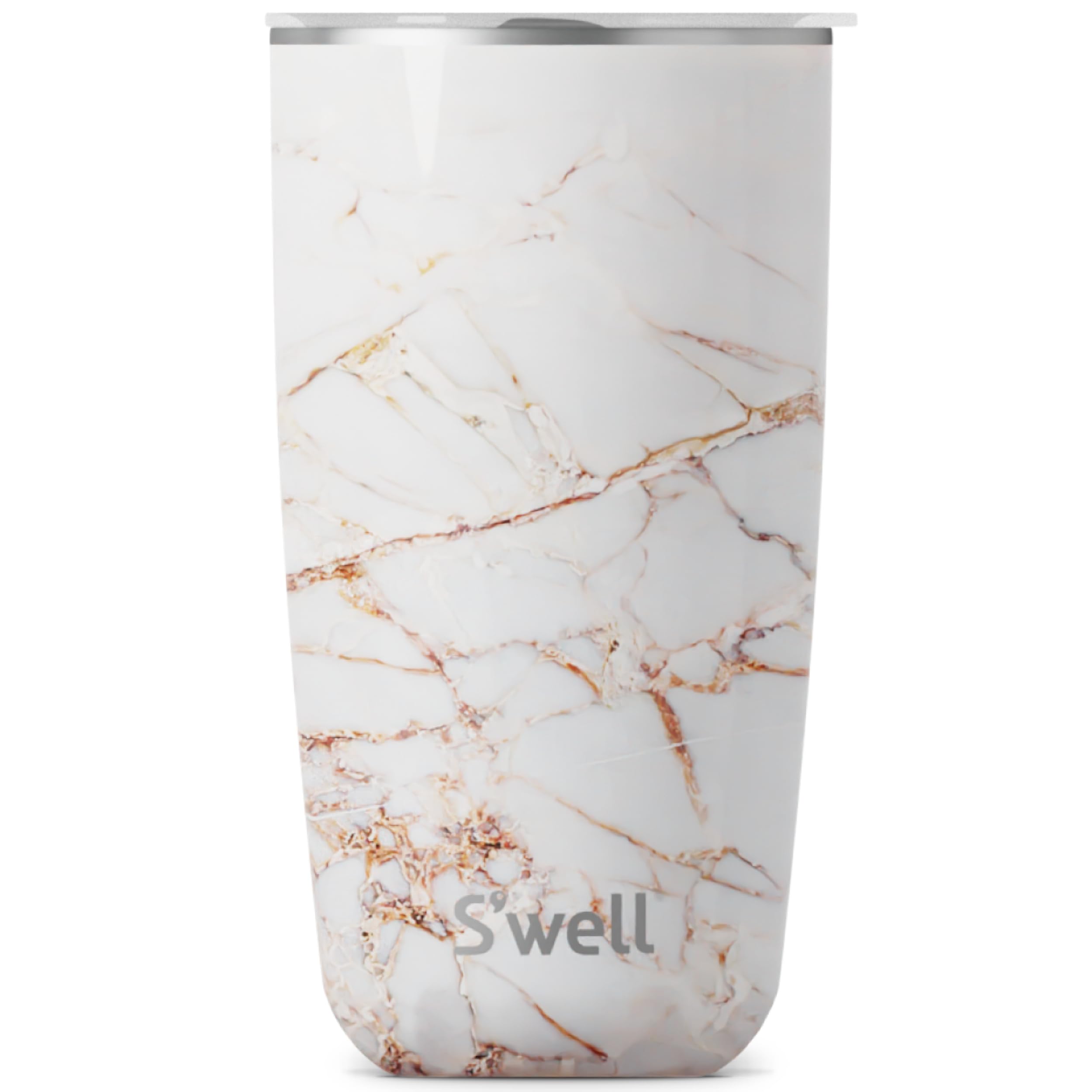 S'Well Stainless Steel Tumbler With Slide-Open Lid, 18Oz, Calacatta Gold, Triple Layered Vacuum Insulated Containers Keeps Drink