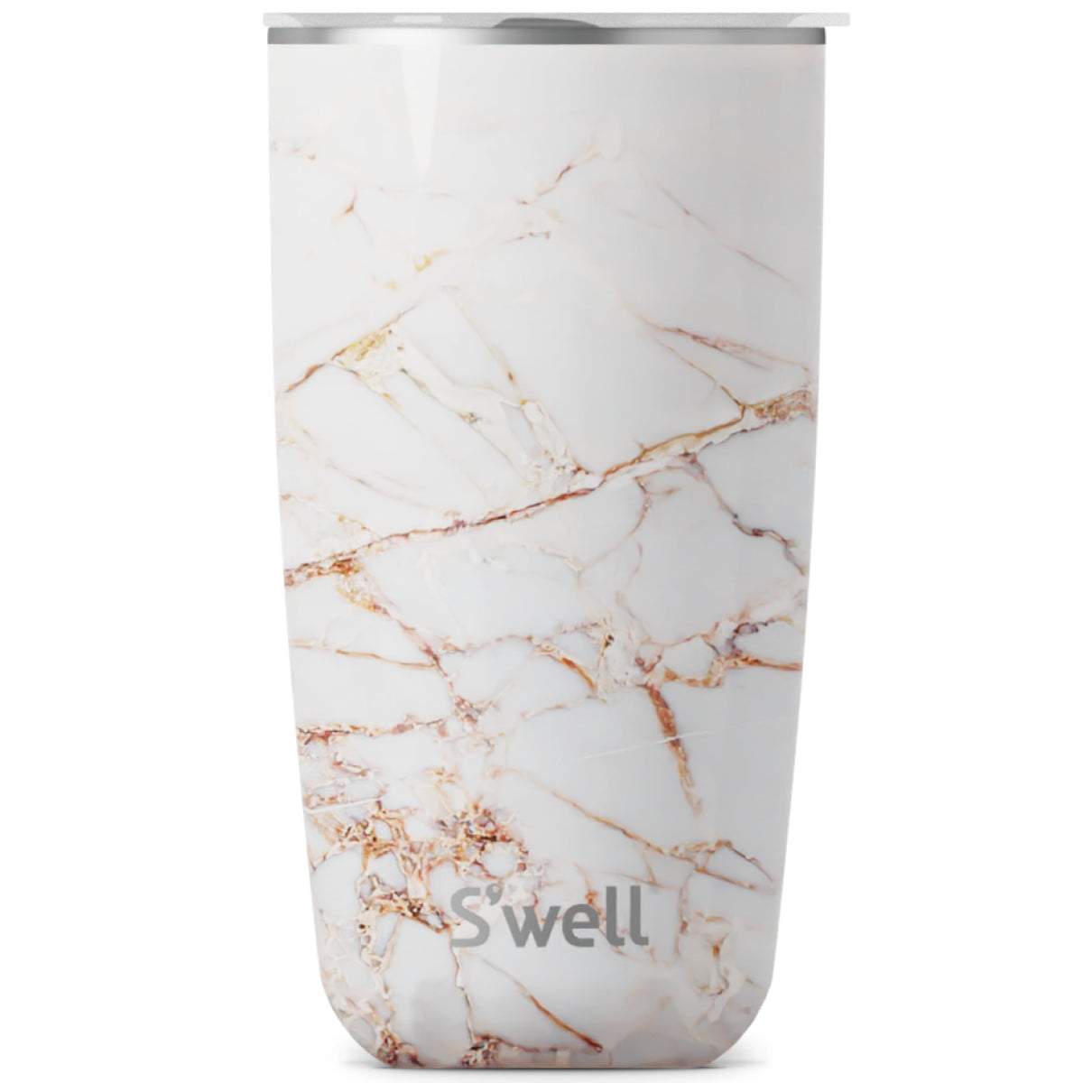 S'Well Stainless Steel Tumbler With Slide-Open Lid, 18Oz, Calacatta Gold, Triple Layered Vacuum Insulated Containers Keeps Drink