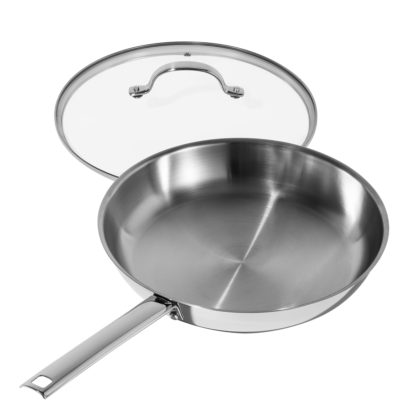 Deluxe Stainless Steel Frying Pan With Lid, 11-Inches Oil Gather Pro Skillet With 3-Ply Heavy Bottom, Pfoa Free Frying Pot With