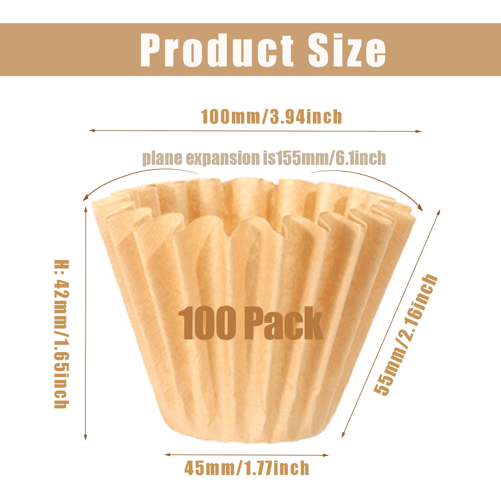 Velloray 1-4 Cup Natural Basket Coffee Filter, 100 Count Unbleached Coffee Filters Paper For Single Serve Coffee Maker, Small Po