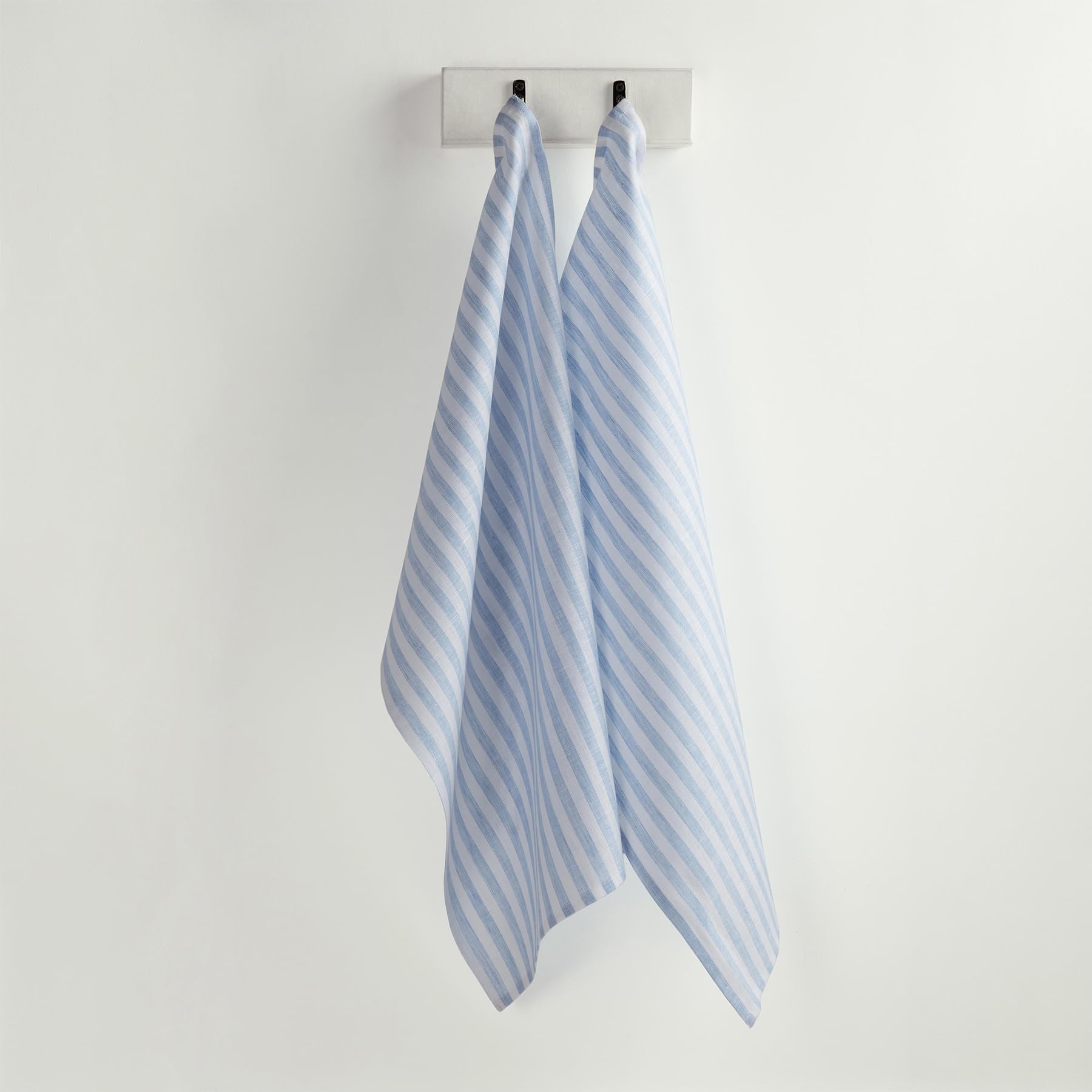 Solino Home Linen Kitchen Towels Set Of 2 - Sky Blue And White 17 X 26 Inch - 100% Pure Linen Amalfi Stripe Kitchen/Tea Towels -