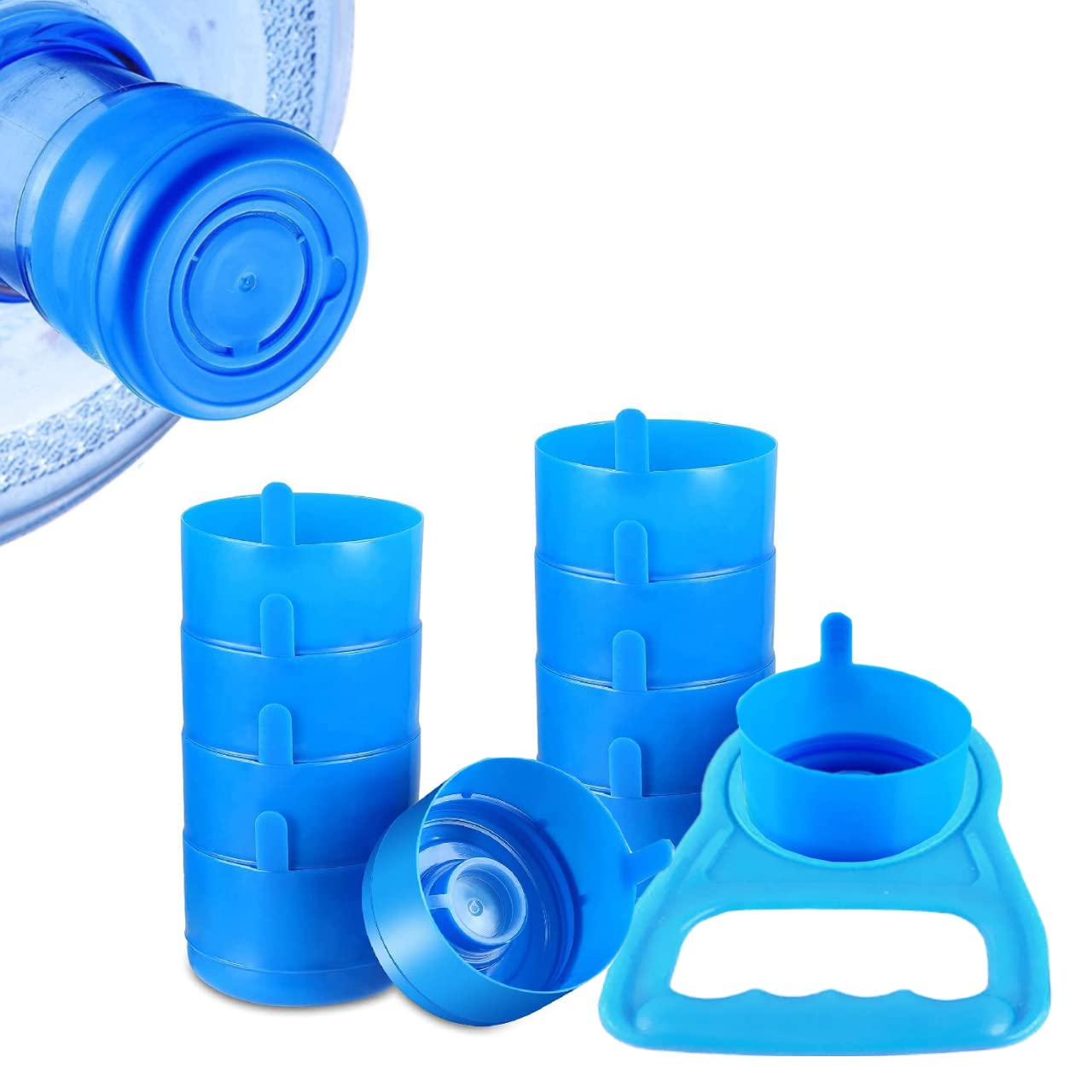 Performore - 10 Pack of Silicone Water Gallon Cap with Water Bottle Handle, Reusable Water Bottle Caps, 55mm x 36mm, Anti-spill,