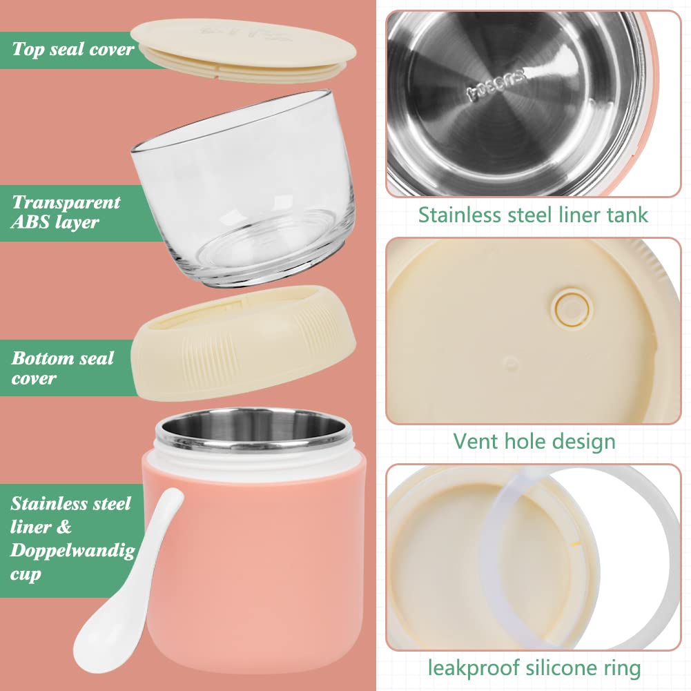Uhapeer Oatmeal Yogurt Container, Overnight Oats Containers With Lids And Spoon, Stainless Steel Insulated Food Container, 2-Tie