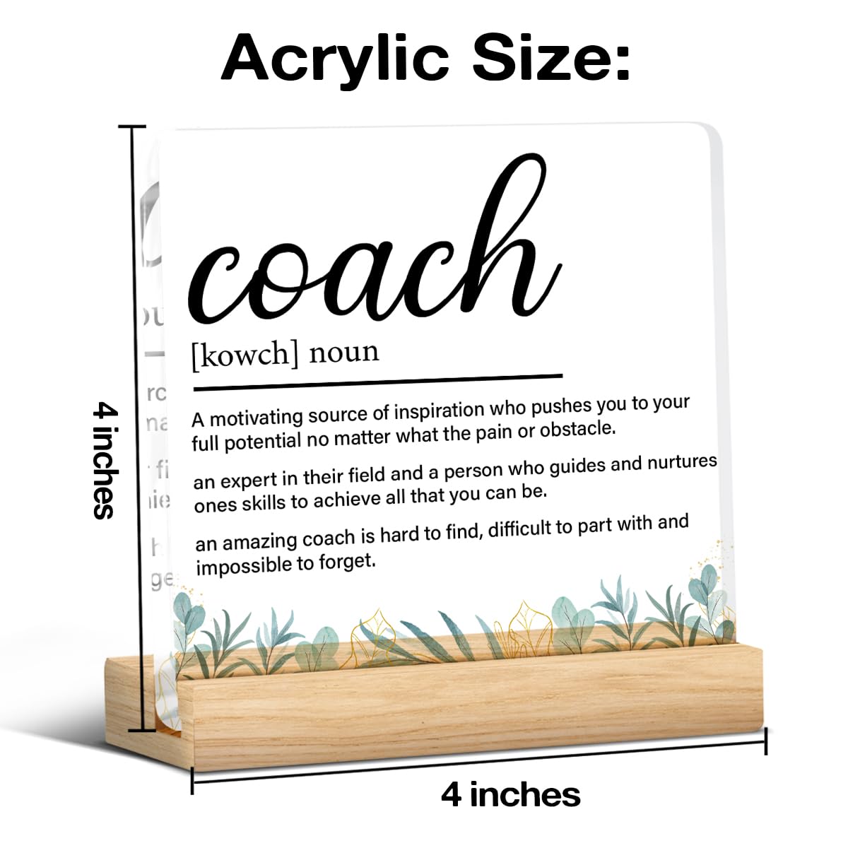 Coach Gifts for Women Men, Gift for Trainer Coach Definition Clear Acrylic Desk Decorative Sign for Home Office, 4 x 4 Inches