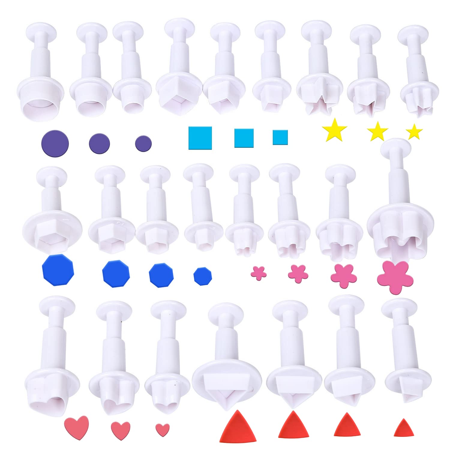 Fondant Plunger Cutters Set- 24Pcs Fondant Cutters Cake Cutters For Decorating Heart Flower Star Geometric Shape Diy Decorating