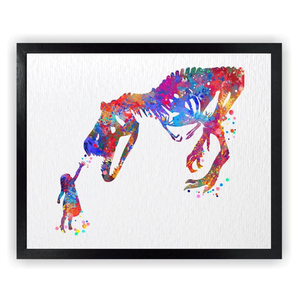 Dignovel Studios 18X24 Unframed Girl And T-Rex Dinosaur Curiosity Bravery Watercolor Art Print Poster Housewarming Wall Art Gicl