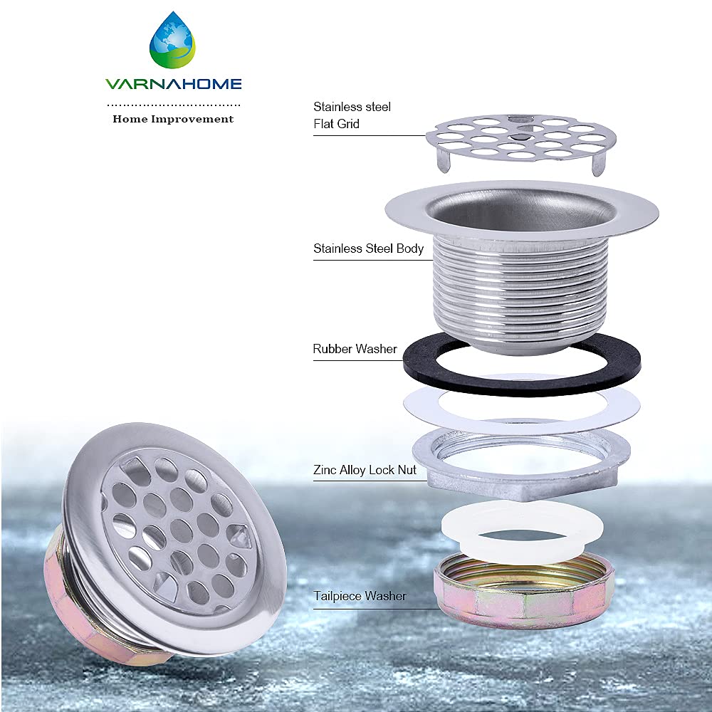 Varnahome Stainless Steel Shower Strainer Assembly W/Flat Grid Strainer For Bar Or Bathroom Sinks