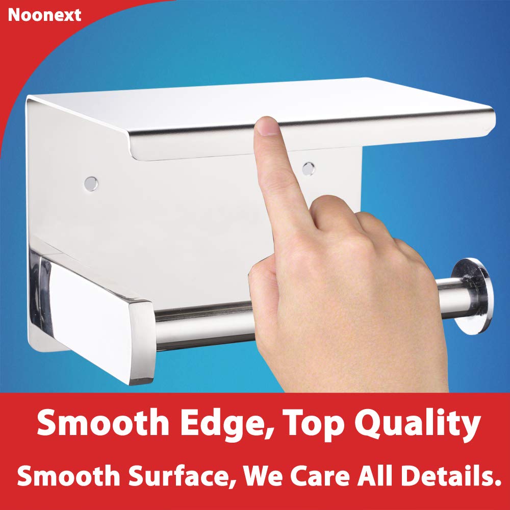 Toilet Paper Holder With Shelf Wall Mounted, Adhesive Toilet Paper Roll Holder, Stainless Steel Tissue Roll Dispenser Storage, A