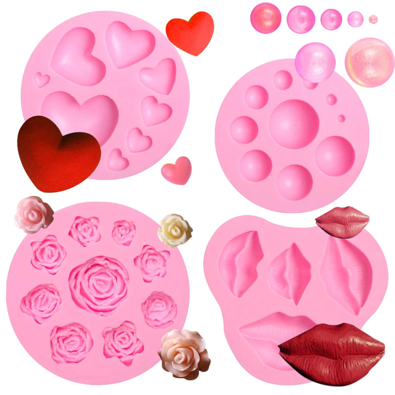 Valentine Chocolate Silicone Molds, Heart Lips Pearls Fondant Molds For Valentine'S Day Wedding Cake Decoration Cupcake Topper S