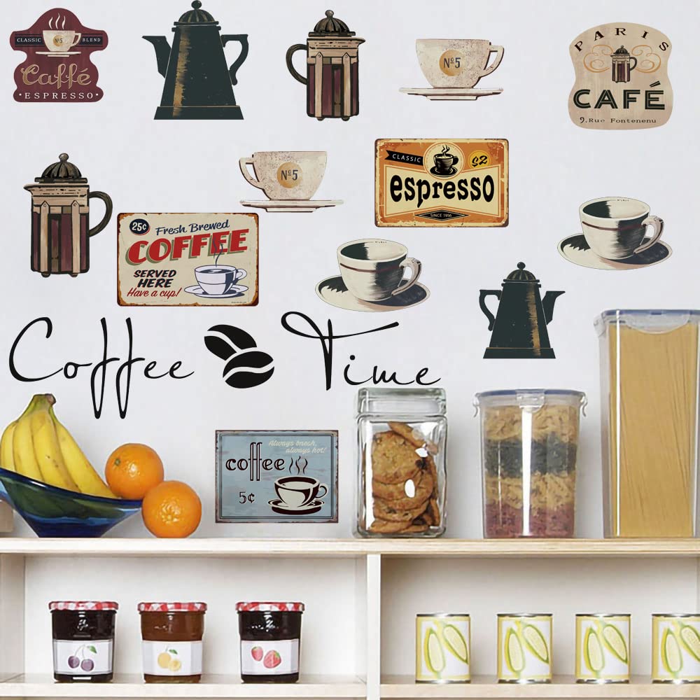 Runtoo Coffee Bar Wall Art Decals Coffee Cup Quotes Kitchen Wall Sign Stickers Cafe Shop Office Dining Room Wall Decor
