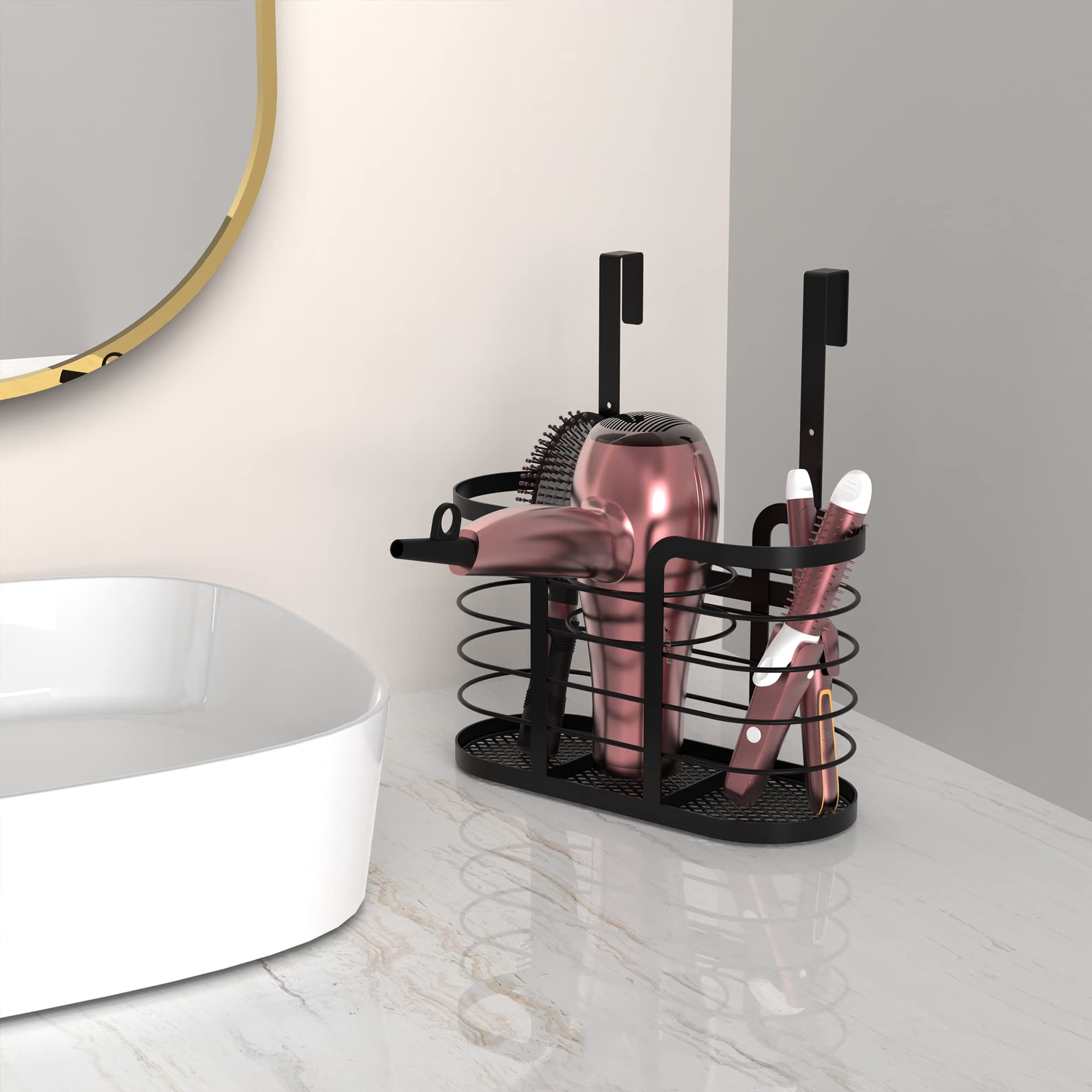 Yigii Hair Tool Organizer - Dryer Holder/Blow Holder Cabinet Door, Bathroom Care & Styling Tools Storage Basket For Dryer, Flat