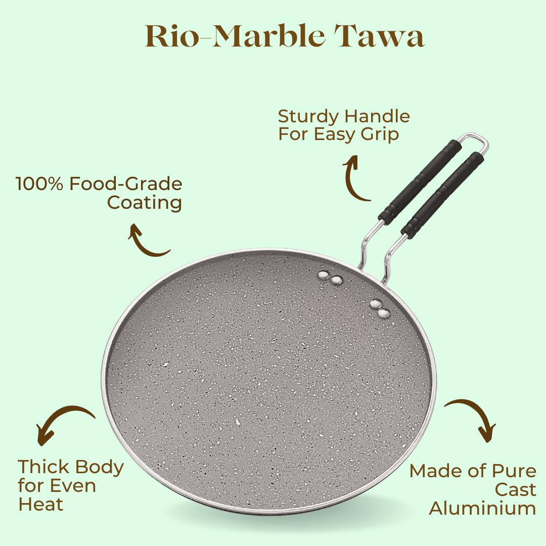 ivbox Rio-Marble Induction Base 300mm Non-Stick Multi-Purpose Aluminium Tawa, Grey (30cm, Induction and Gas Stove Compatible)