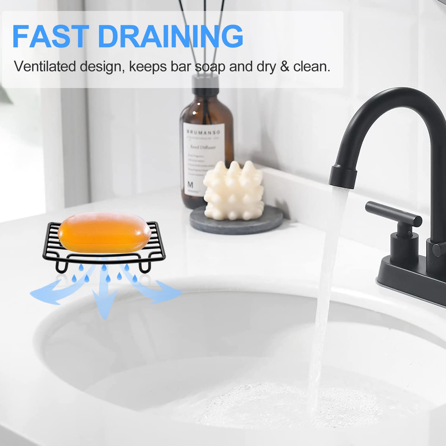 GUUKAR Bar Soap Dish Holder for Shower Bathroom Stainless Steel Rust Proof Self Draining  Black-2 Pack
