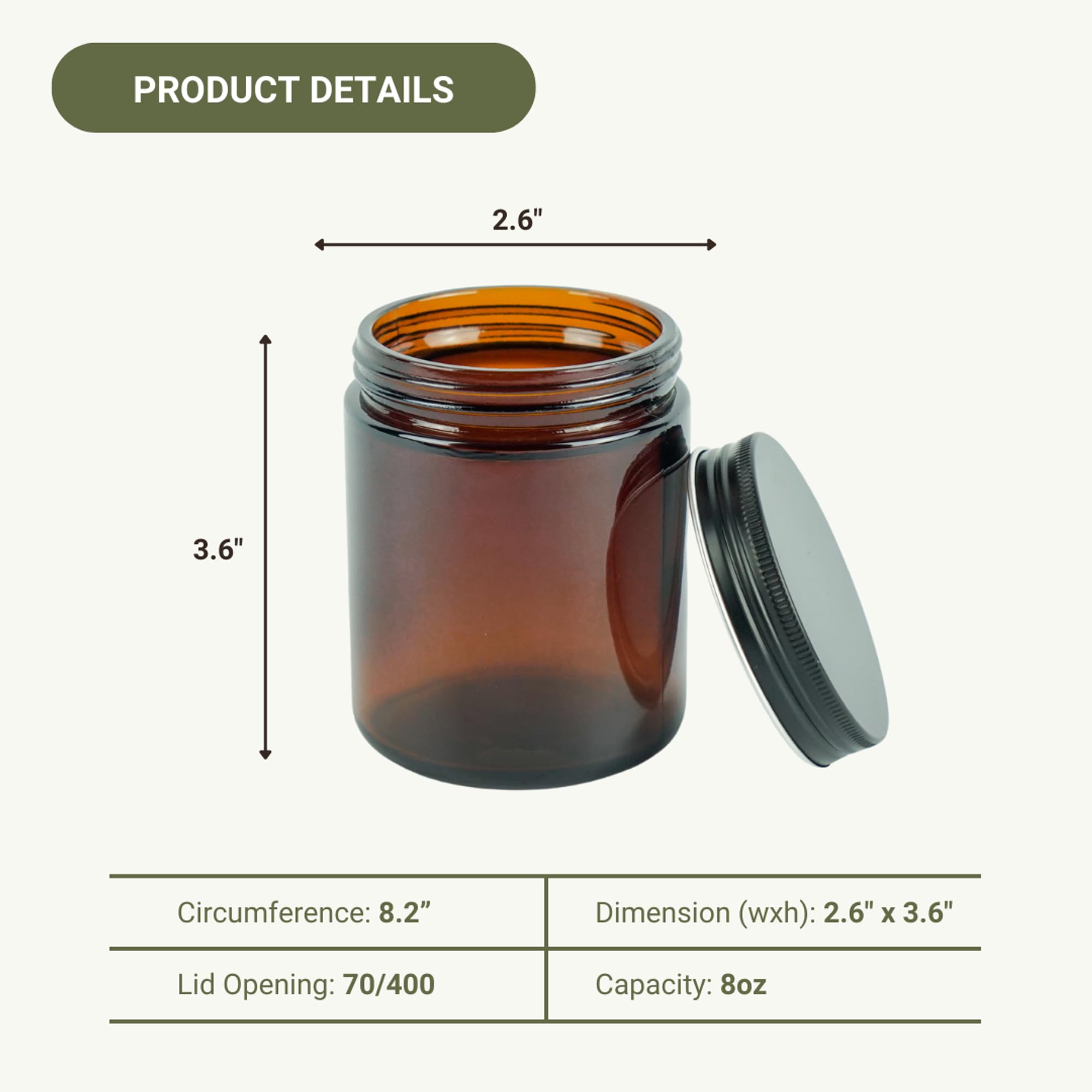 Nature Packaged Glass Amber 8Oz Jar - 12 Packs, Empty Round Jars For Beauty Products, Lotion, And Powders - Black Lid - Small Ca