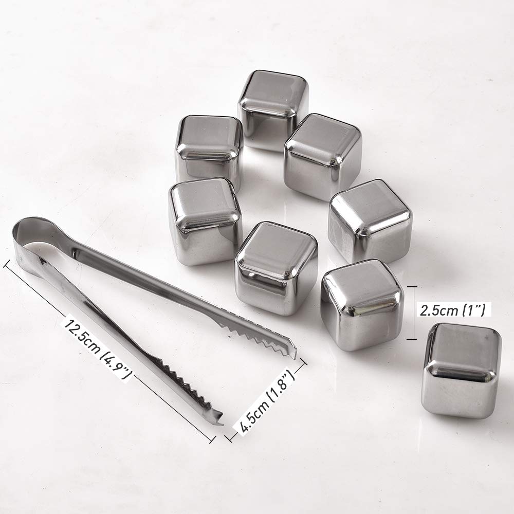 Newk Stainless Steel Reusable Ice cubes Stones  8PcS Ice cubes Set with Head Tongs and Ice cube Trays(Set of 8)