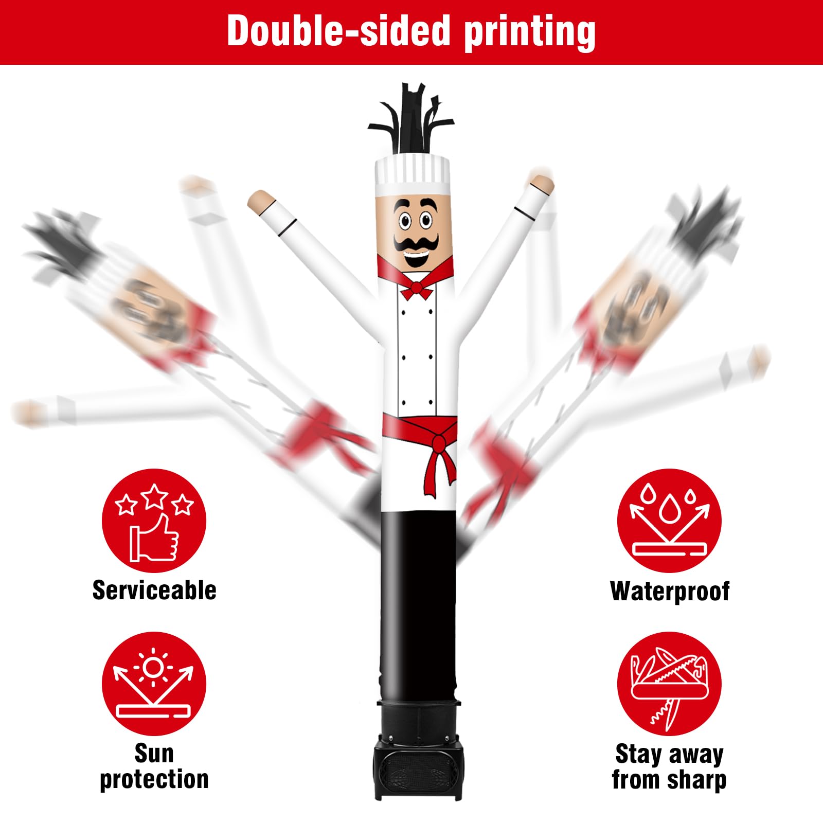 GOODENY 7FT Tall Inflatable Tube Man Chef Wacky Wavy Dancing Guy with Weather-Resistant Blower (9  Diameter) for Outdoor Decorat