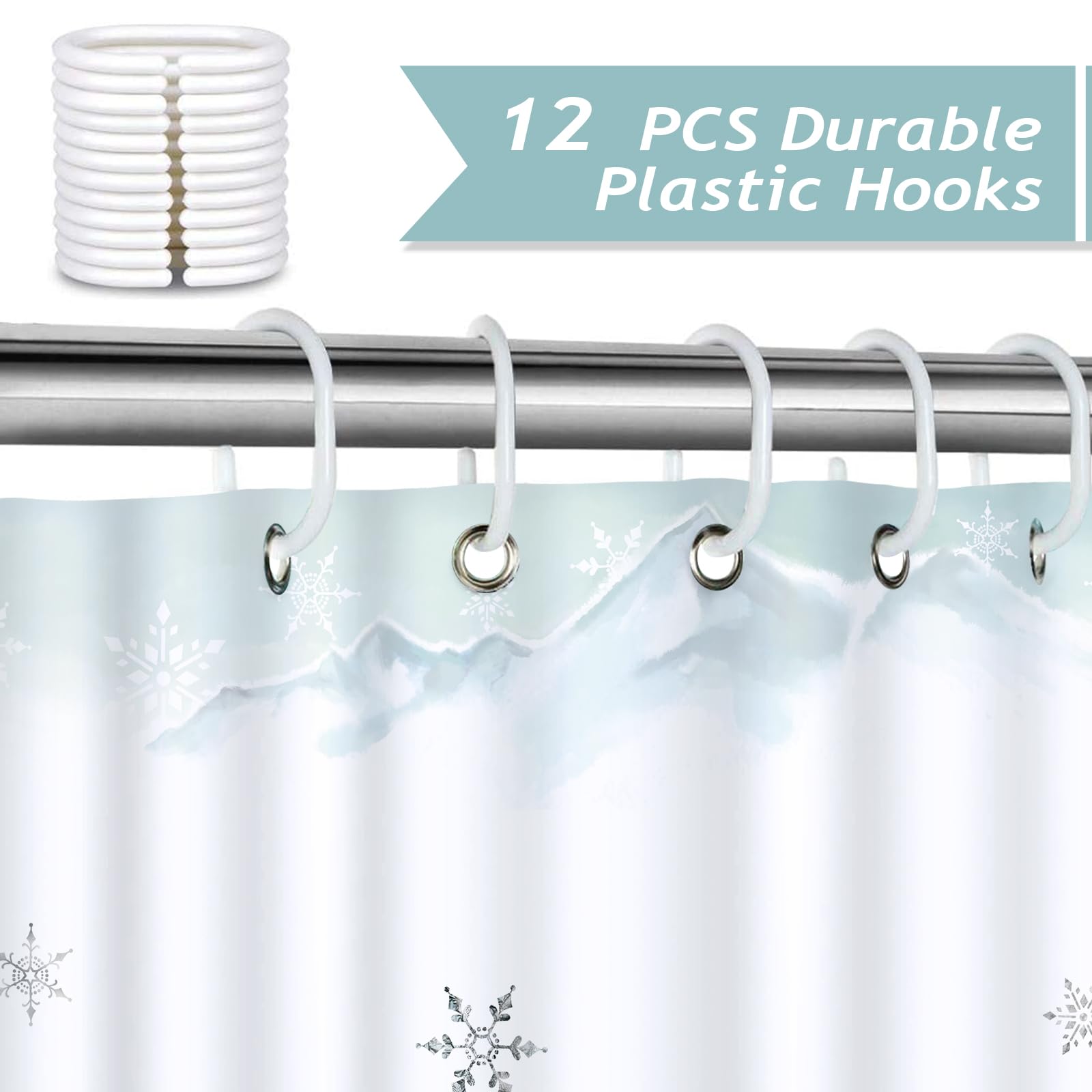 Bonhause Winter Forest Shower Curtain Pine Tree Deer Snowflake Christmas Holiday Decorative Bath Curtain 72 X 72 Inch Polyester