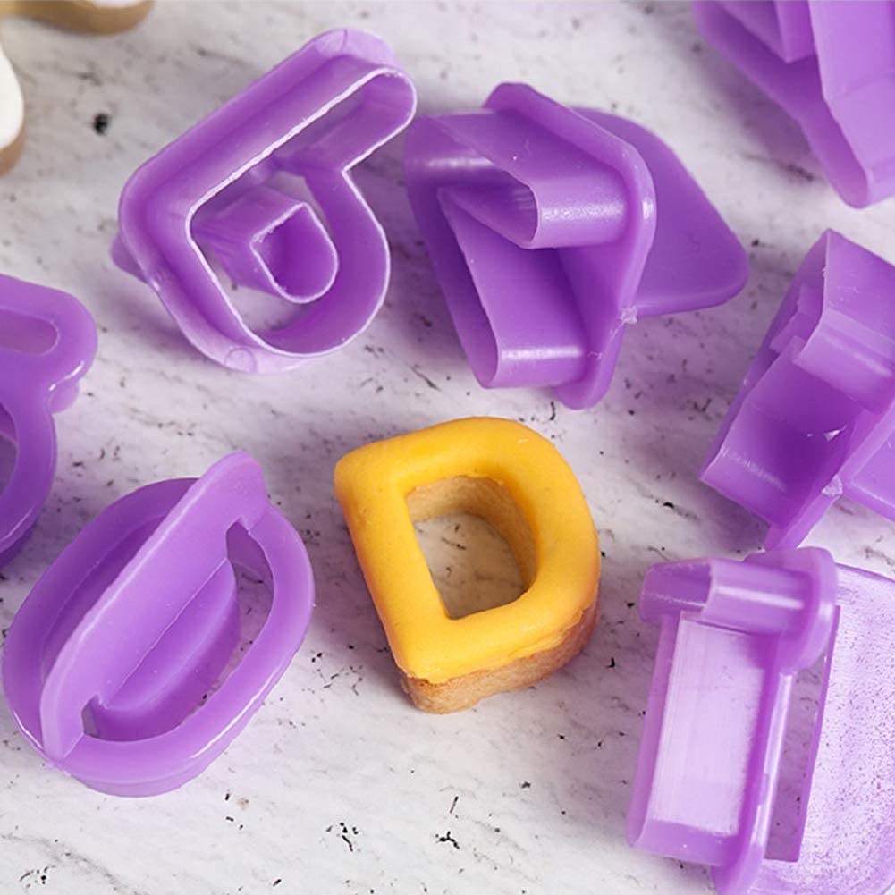 Blingkingdom 40Pcs Alphabet Cookie Cutters Set Purple Plastic Letter Icing Cake Decorating Fondant Number Cutters Mould Tools Fo