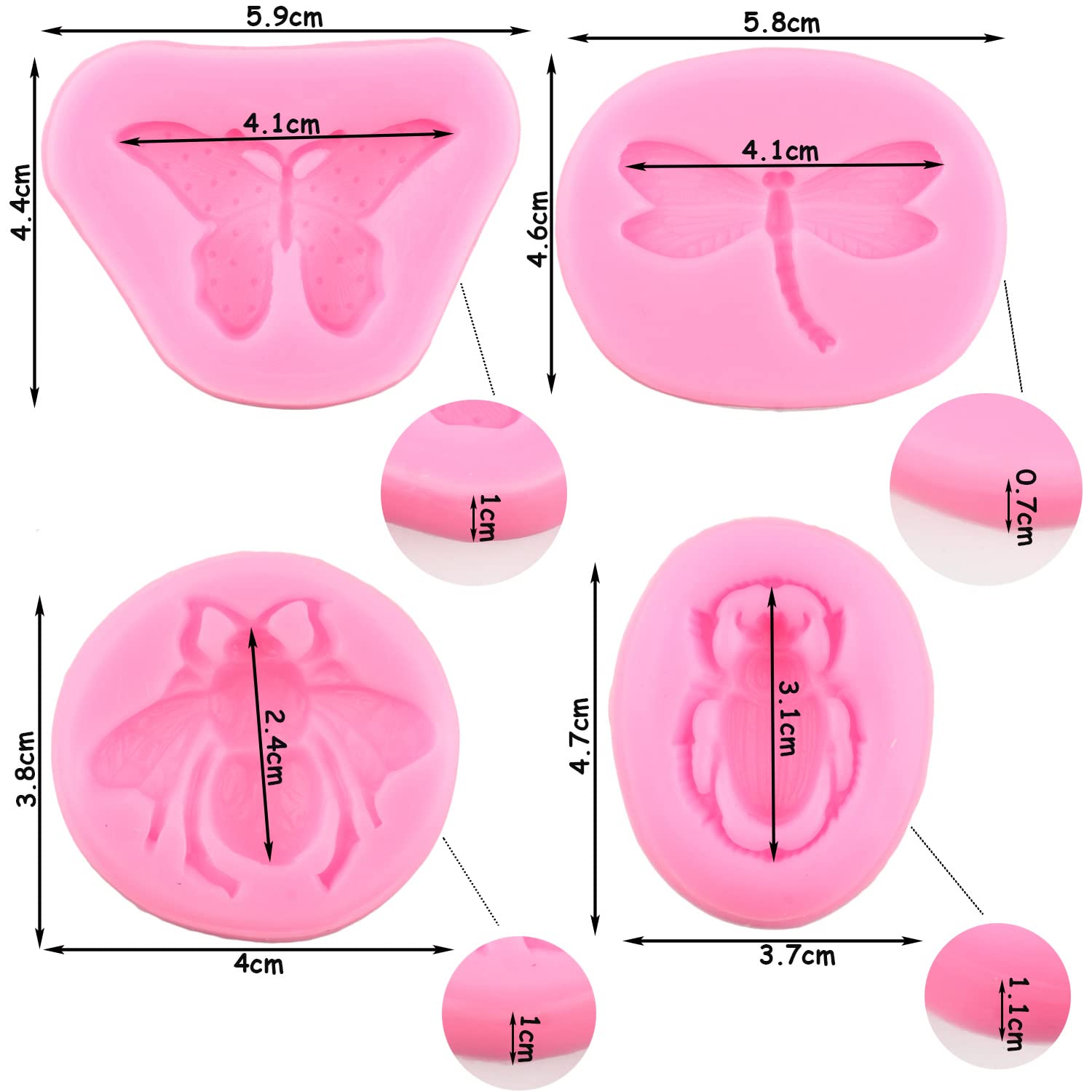 Zixiang Insect Silicone Mold Bumble Bee Fondant Molds Butterfly Dragonfly Beetle Candy Molds For Chocolate Sugar Craft Cake Deco