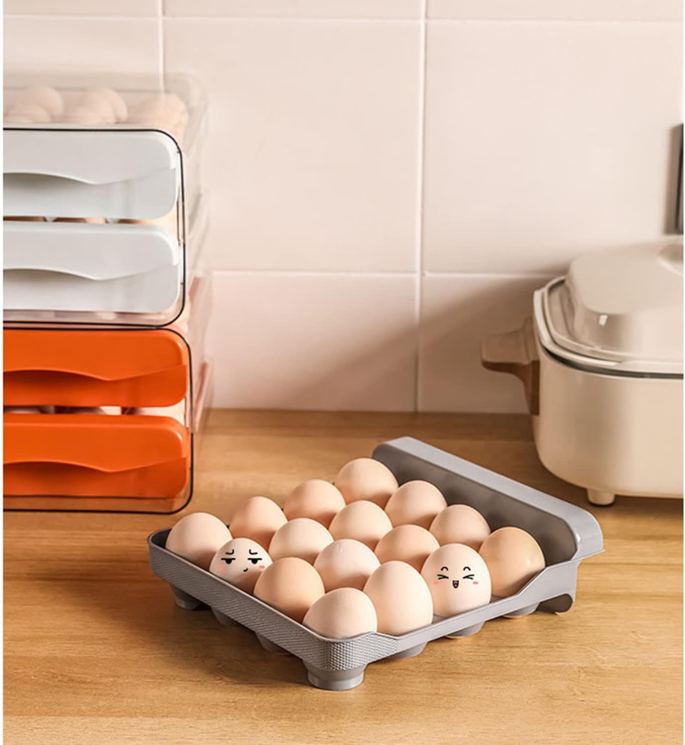 Homecloud Plastic 32 Grid Large Capacity Drawer Type Egg Holder/Egg Tray/Household Egg Fresh Storage Box/MultiLayer Chicken Egg