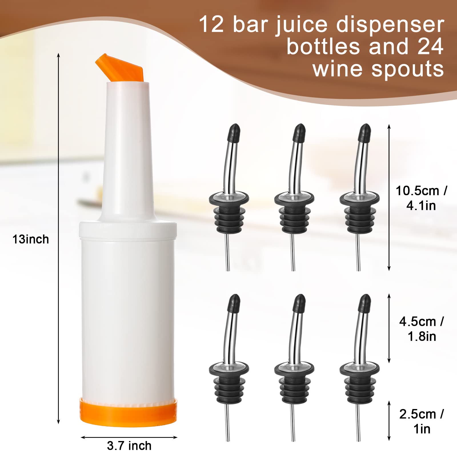 Fruit Juice and Liquor Pour Bottles Bar Supplies Pour Bottles Plastic Juice Pour Bottles with Stainless Steel Bottle Pourer Tapered Spout for Liquor Juice Store 34 OZ (Multi Colors 12 Pack)