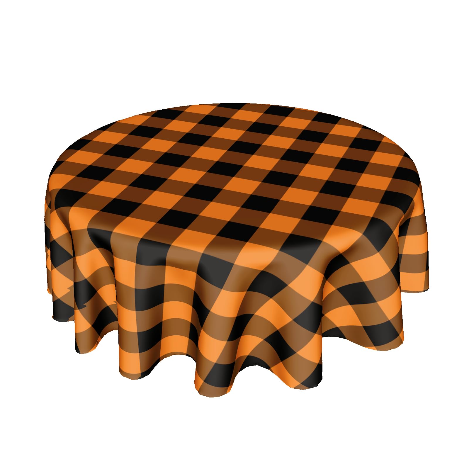 Halloween Tablecloth Round 60 Inch Black Orange Buffalo Plaid Round Table Cloth Autumn Thanksgiving Plaid Table Cloth Fall Autum