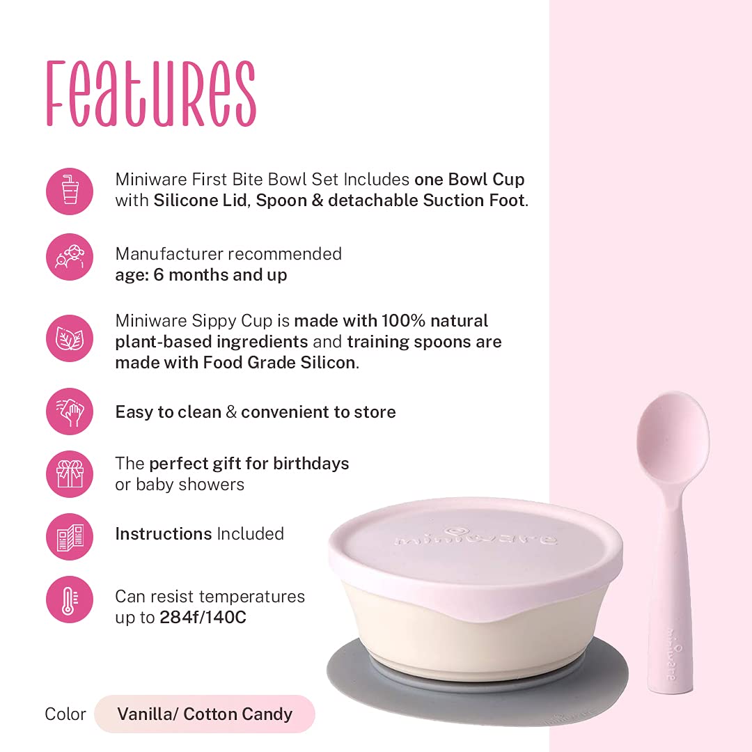 Miniware First Bites Baby Feeding Set With Baby Bowl, Detachable Suction Foot, And Baby Spoon - Eco-Friendly, Bpa Free, Dishwash