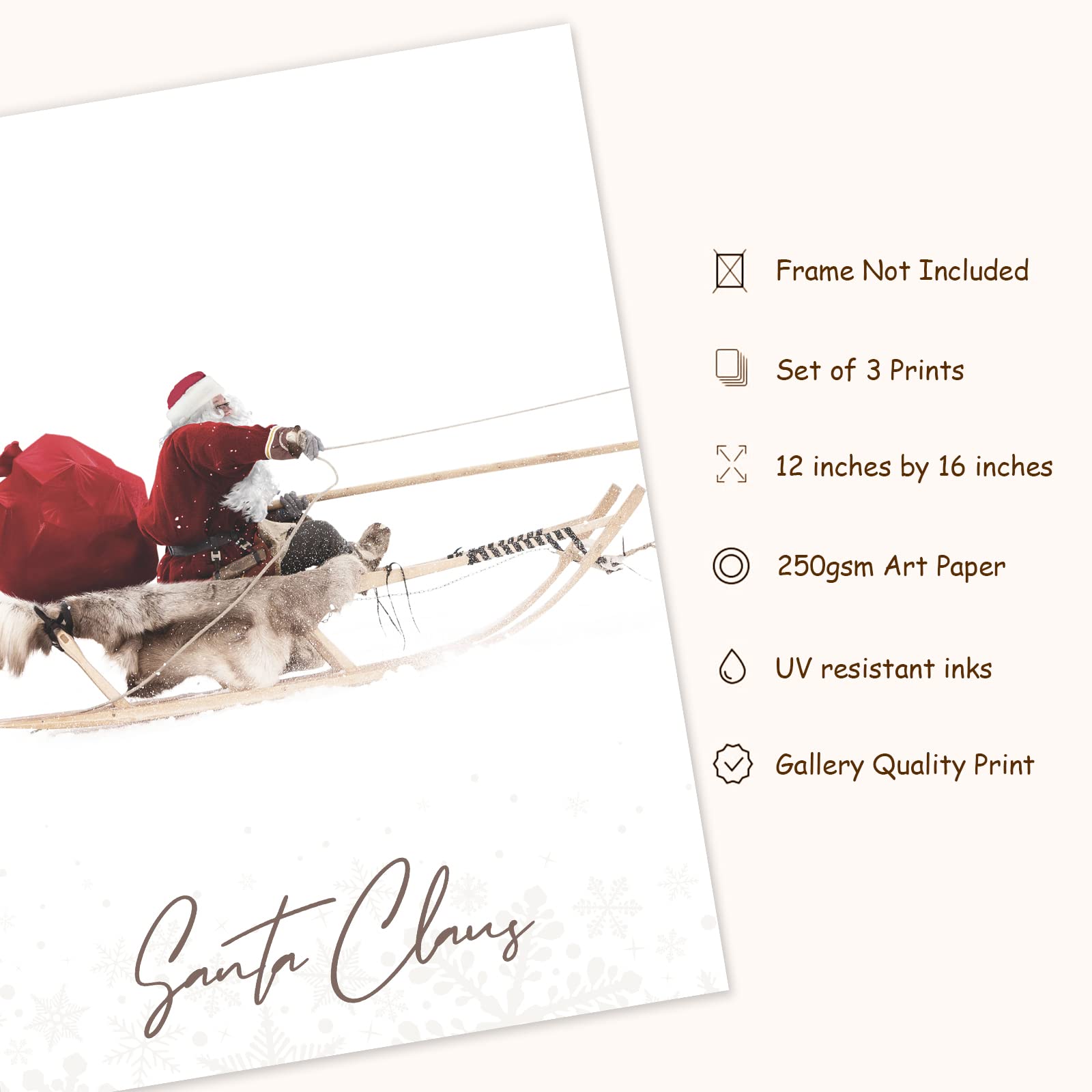 Anydesign 3Pcs Christmas Wall Art Prints 12X16In Santa Claus Reindeer With Sleigh Art Poster Decor Large Aesthetic Xmas Posters