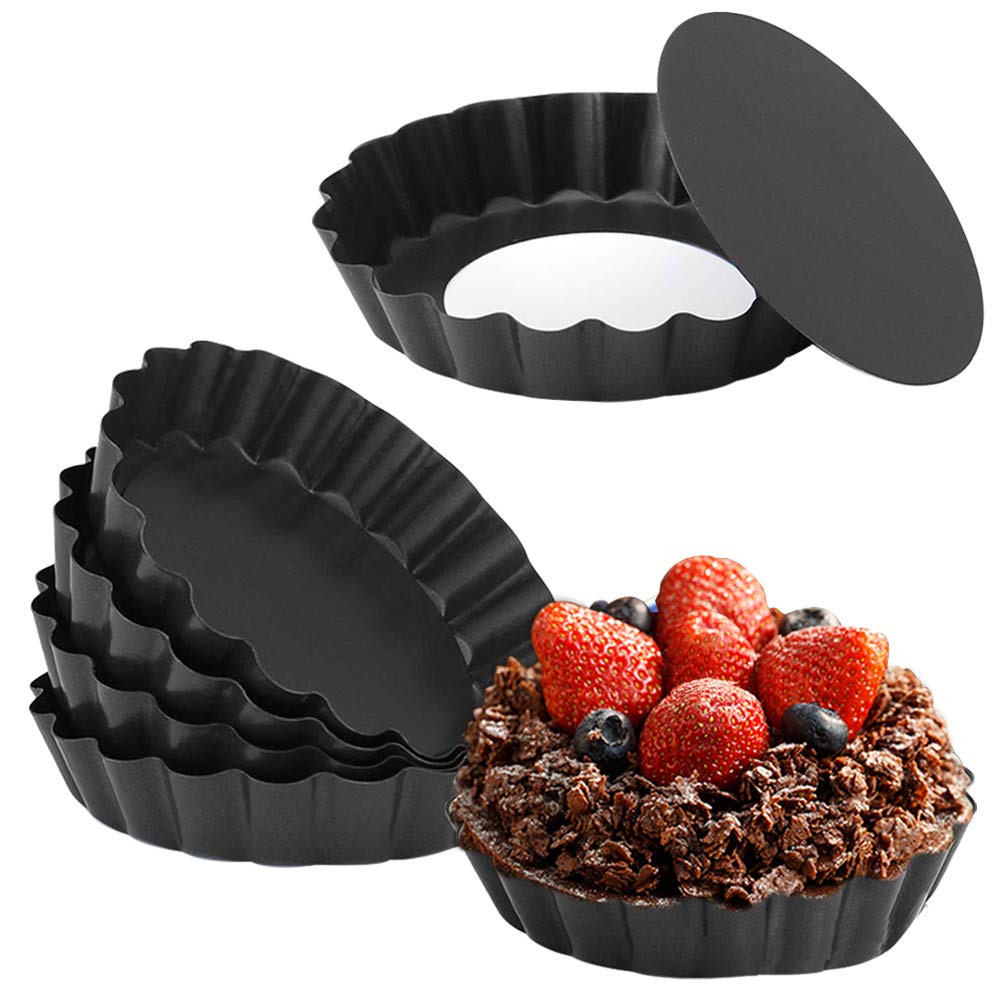 Cyimi Mini Tart Pan Set Of 6, Non-Stick 4 Inch Quiche Pan, Removable Bottom Tart Pan For Pies, Quiche Bakeware, Cheese Cakes, De