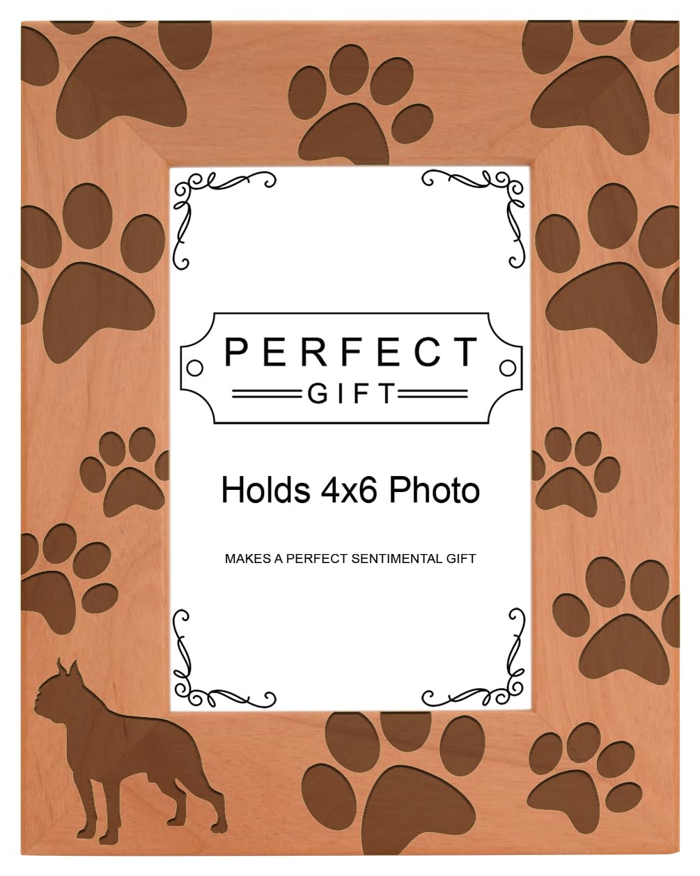 Gifts For All By Rachel Olevia Dog Lover Gift Boston Terrier Paw Prints Natural Wood Engraved 4x6 Portrait Picture Frame Wood