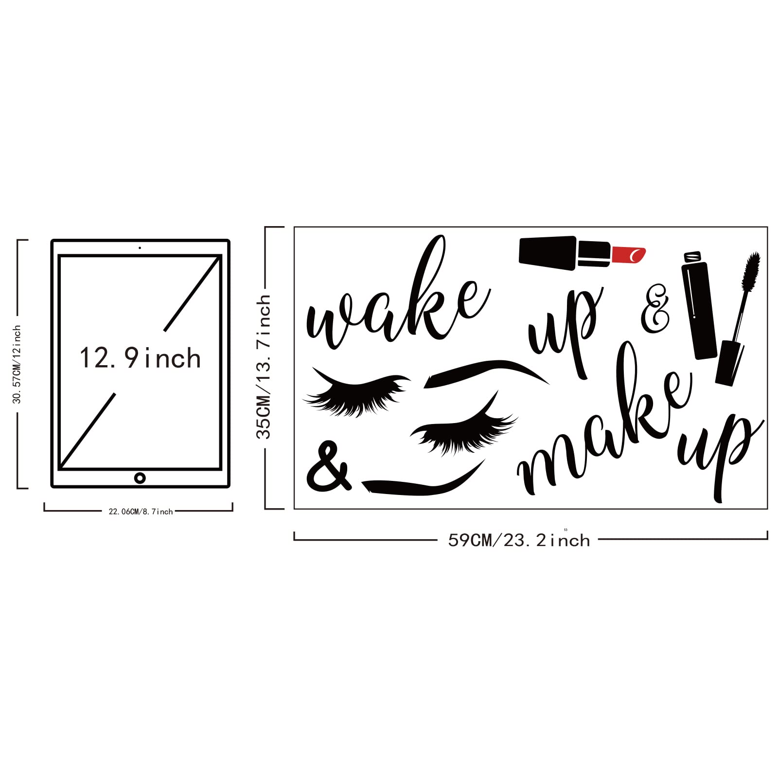 Superdant Pvc Wall Stickers Wake Up Make Up Eyelash Cosmetics Pattern Vinyl Lettering Wall Art Decals For Bedroom Powder Room Ba