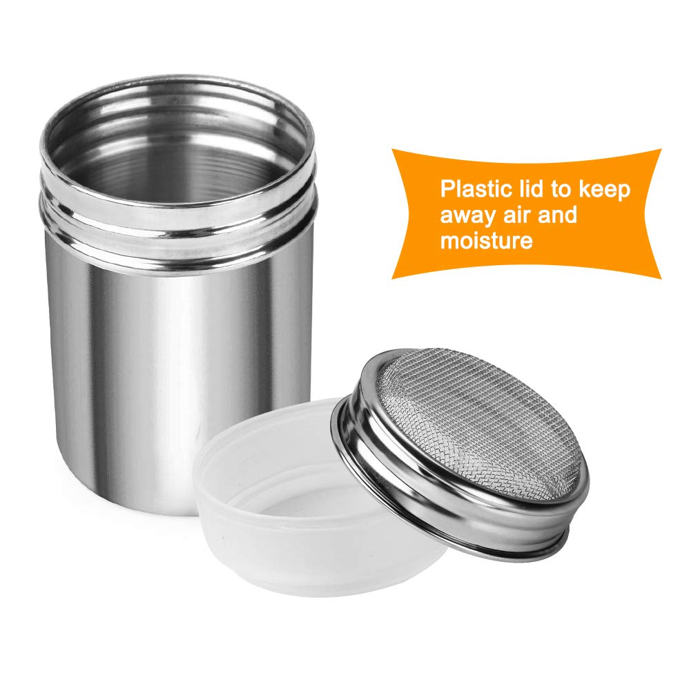 Accmor 2Pcs Powdered Sugar Shaker Duster, Cinnamon Shaker Flour Sifter, 7Oz Stainless Steel Fine Mesh Dredges Shakers For Cinnam