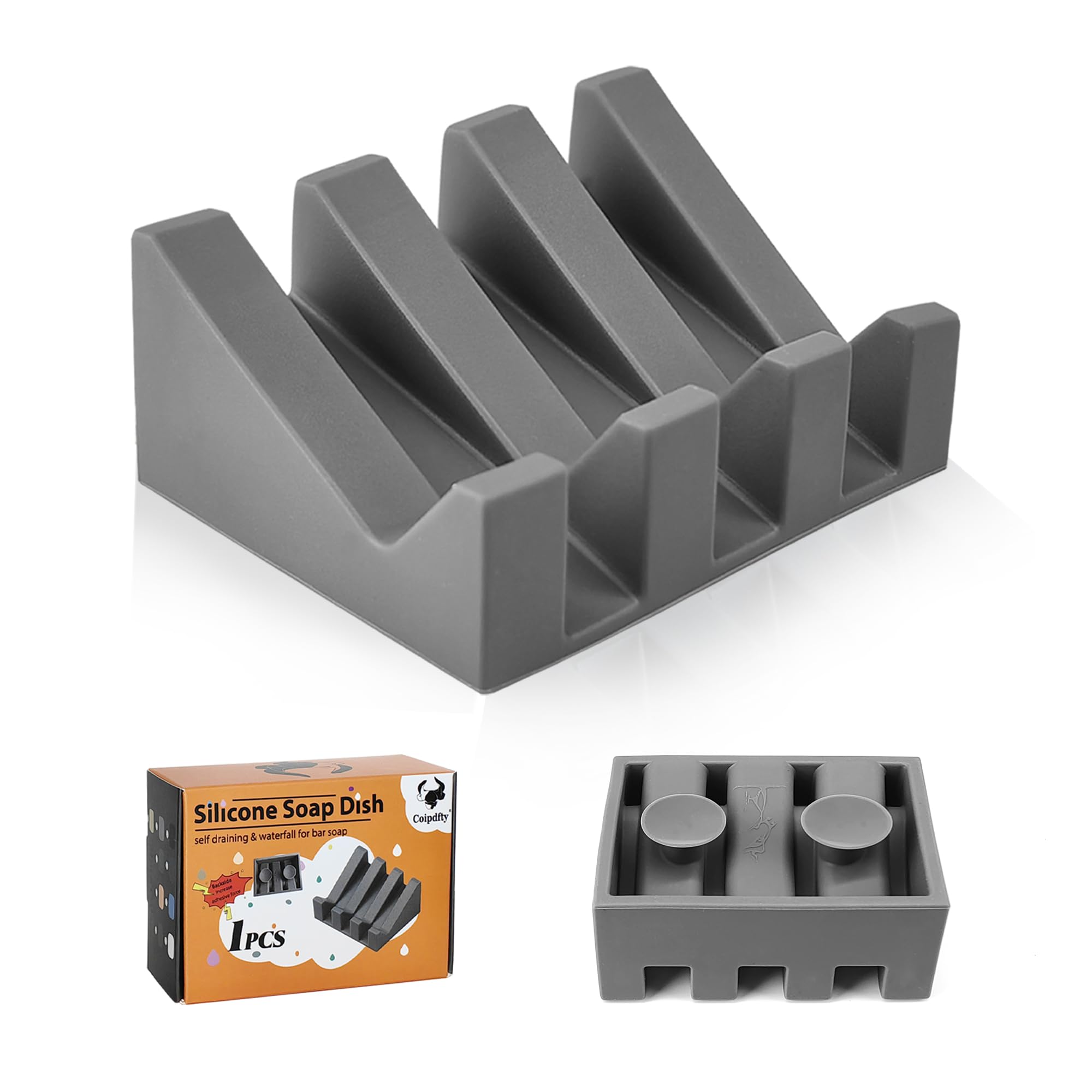 Coipdfty Soap Dishes, Upgrade Suction Silicone Shower Soap Dish With Drianage, Bar Soap Holder & Saver Waterfall Self-Draining T