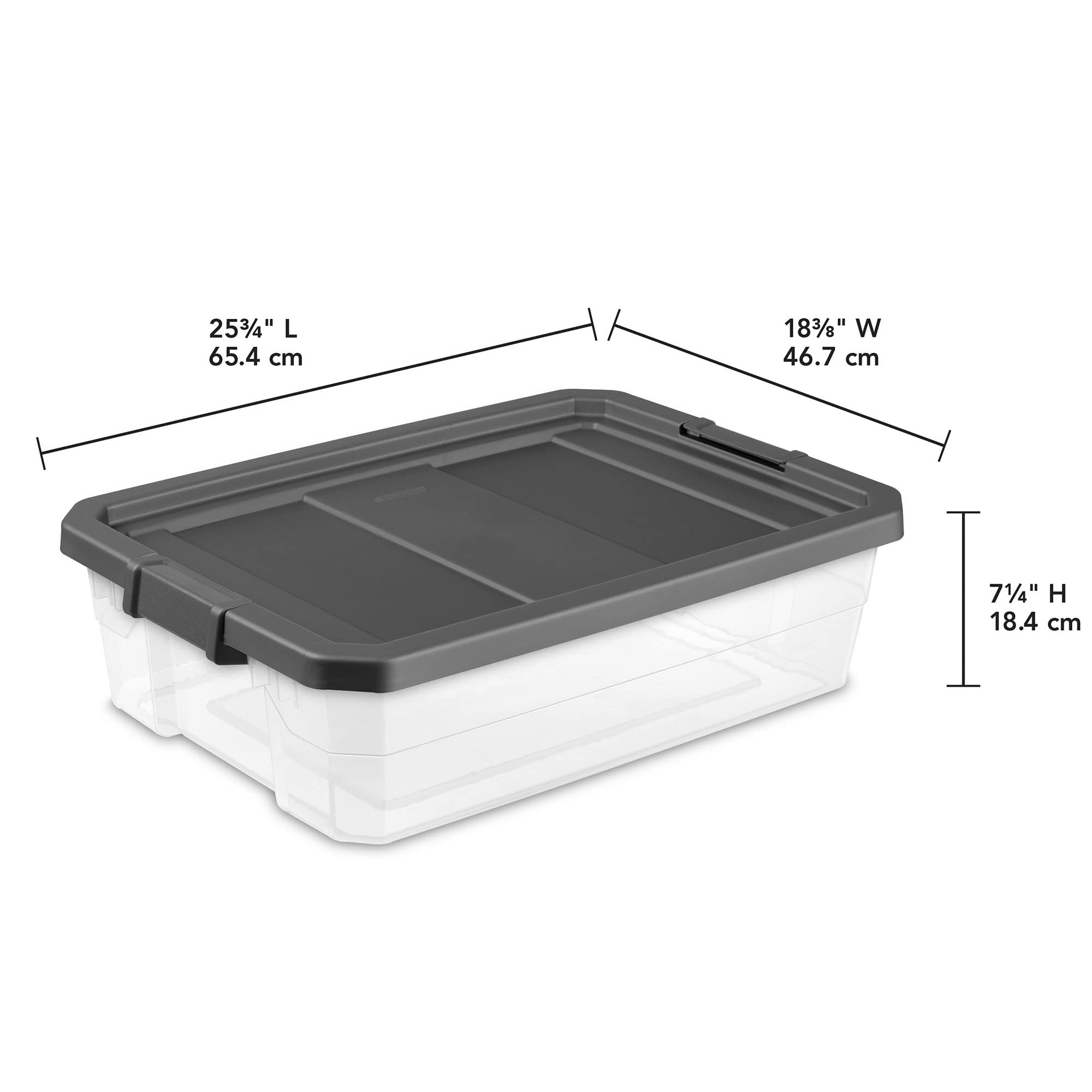 Sterilite 40 Quart Plastic Stacker Box, Lidded Storage Bin Container For Home And Garage Organizing, Shoes, Tools, Clear Base &