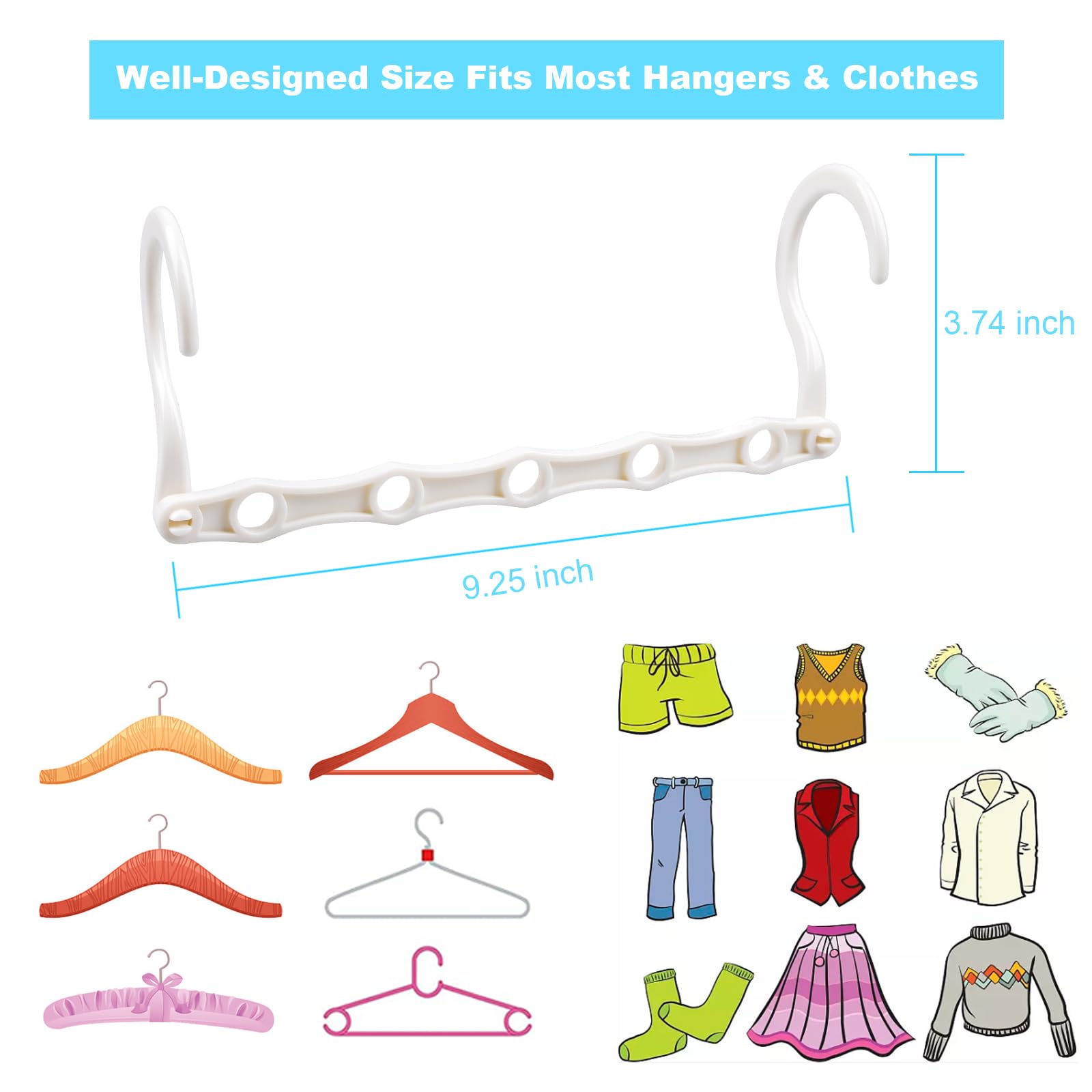 Space Saving Hangers  10PCS Magic Hangers  5 Holes Sturdy Plastic Hanger Clothes Organizer  Closet Organizers and Storage  Space Saver Hangers Organization  College Dorm Room Essentials (White)
