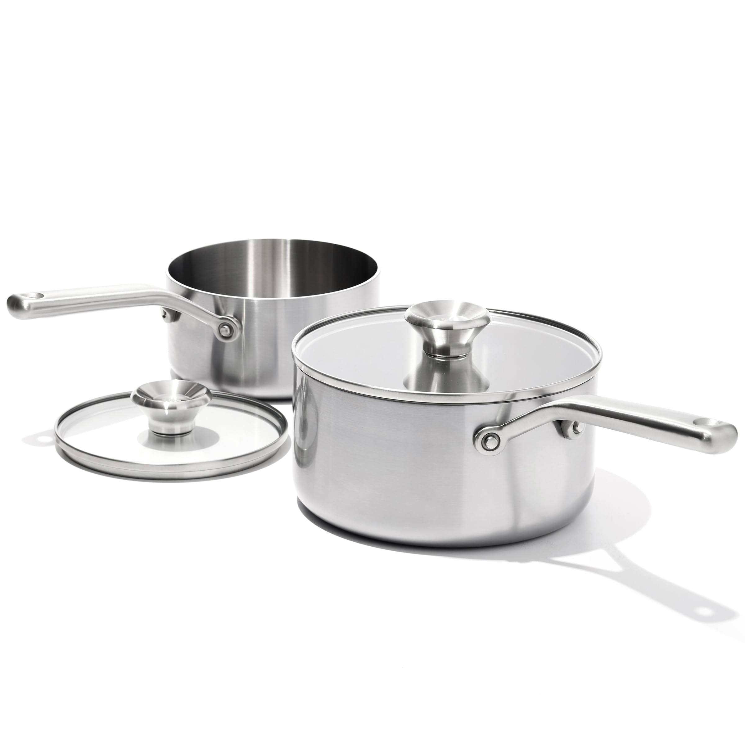 Oxo Mira Tri-Ply Stainless, 1.5Qt And 3Qt Saucepan Set With Lids, Black