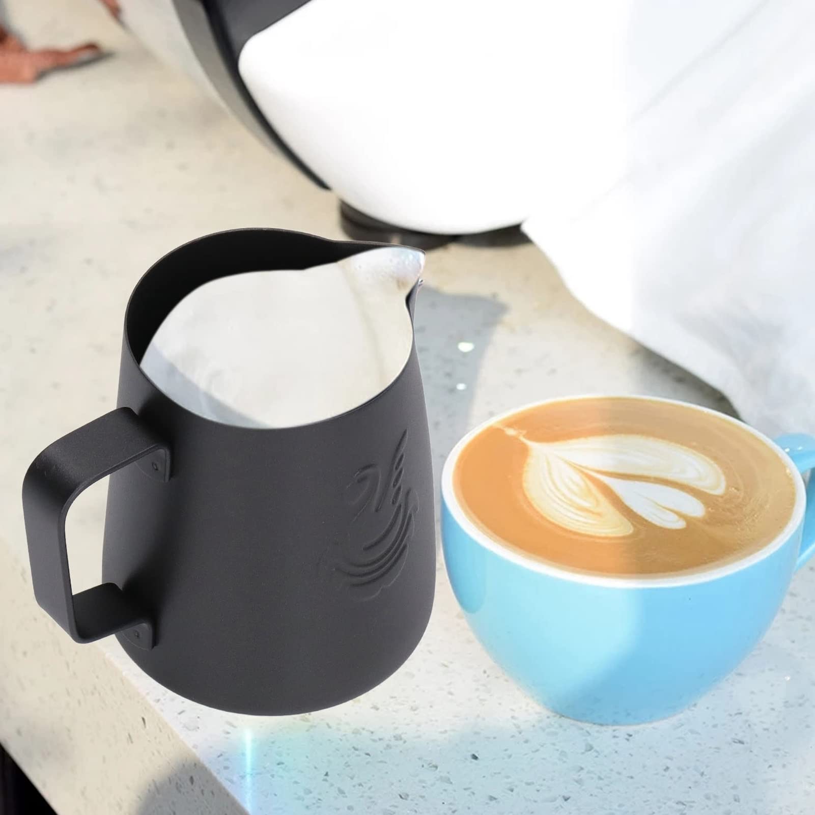 Chiciris Milk Frothing Pitcher, 14Oz Stainless Steel Steaming Pitcher Milk Frother Cup With Swan Print For Cappuccino Latte Coff