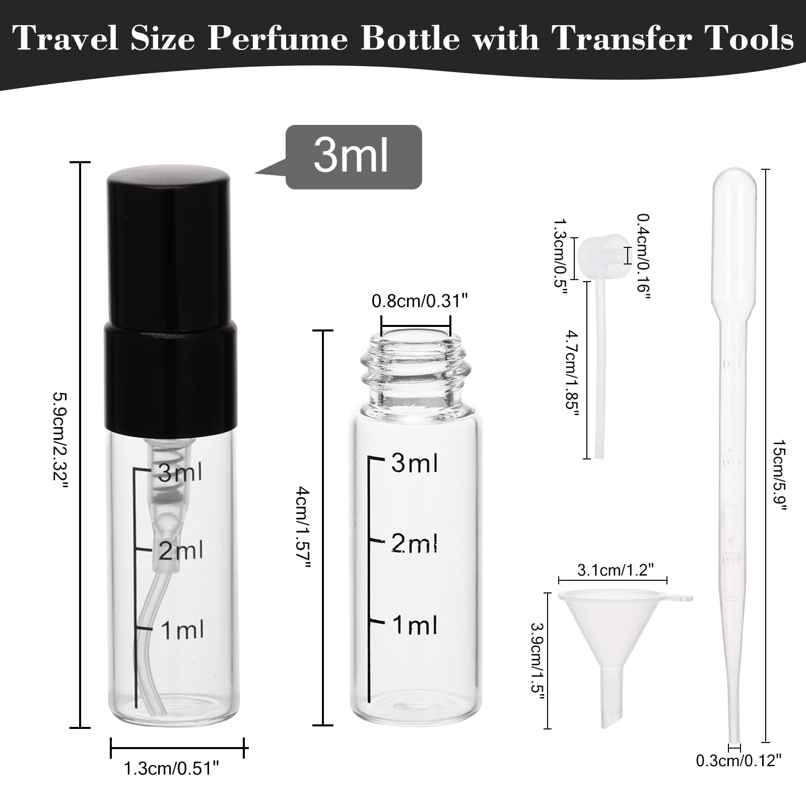 Beomeen 24Pcs 3Ml Clear Glass Perfume Travel Refillable Spray Bottles, Mini Perfume Bottle Empty, Portable Cologne Atomizer Spra