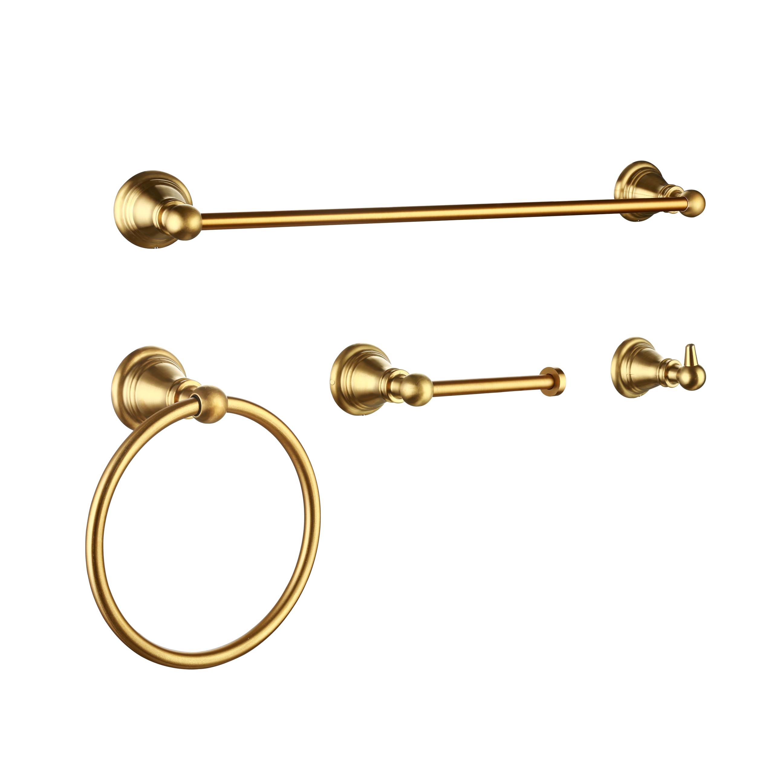Derengge F-080-Bg 4 Piece Bathroom Hardware Set With 18 Inch Towel Bar -Towel Ring- Paper Holder-Robe Hook, Brushed Gold