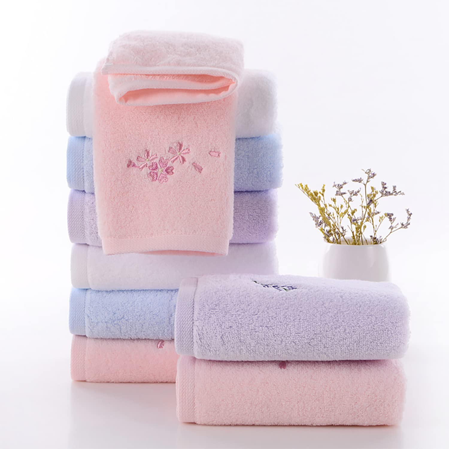 Pidada Hand Towel Set Of 3 Embroidered Floral Pattern 100% Cotton Soft Absorbent Decorative Towel For Bathroom (Pink)
