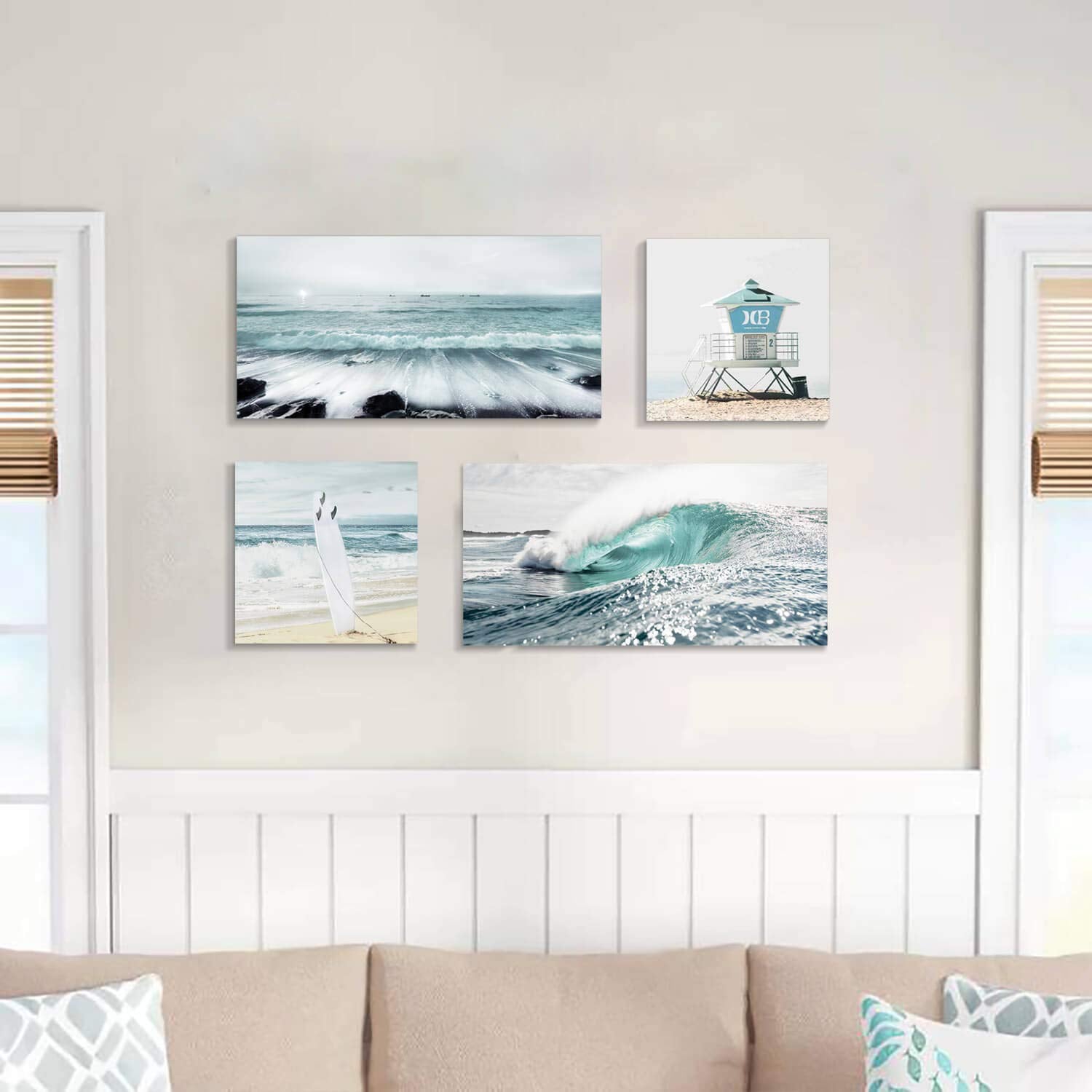 Artistic Path Beach Canvas Wall Art Print: Shoreline Guard & Surfboard Picture Graphic Art Painting For Wall Decor (Overall 36''