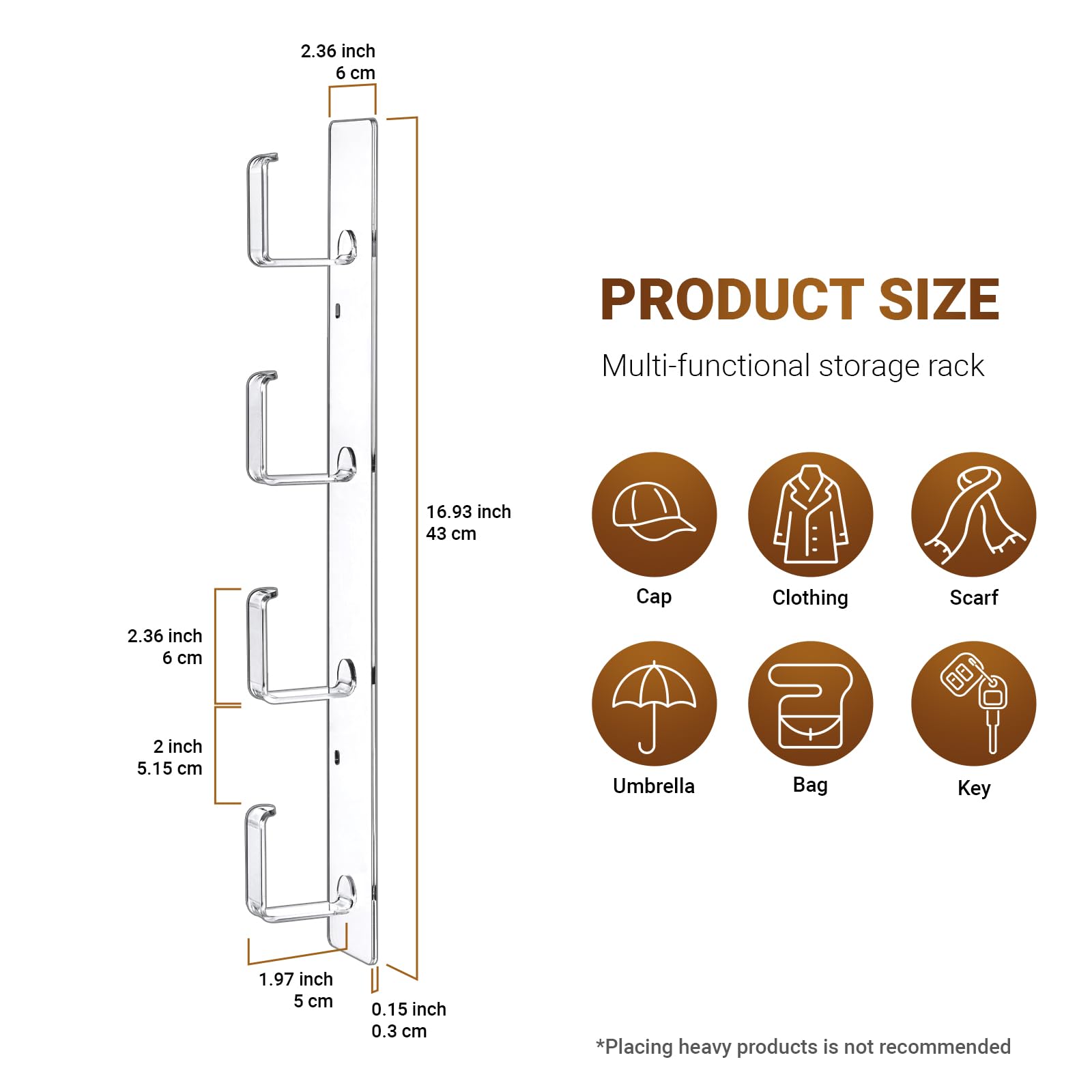 Gracenal Acrylic Hat Organizer 2 Packs, Hat Rack For 16 Hat Holder, Bathroom Towel Wall Hooks Heavy Duty, Self-Adhesive & Dirlle