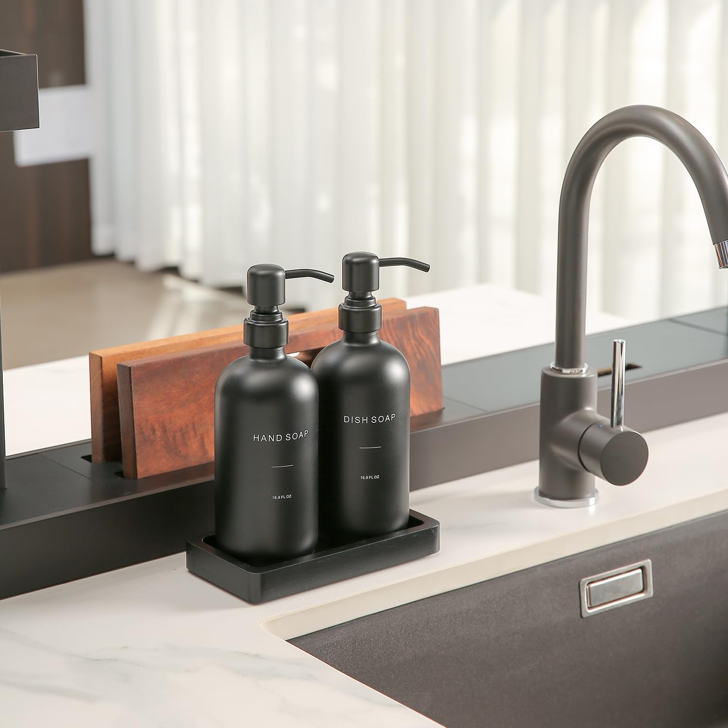 Prus Waso Matte Black Soap Dispenser Set, Kitchen Soap Dispenser Set With Black Stainless Steel Pump, Perfect For Kitchen Decor