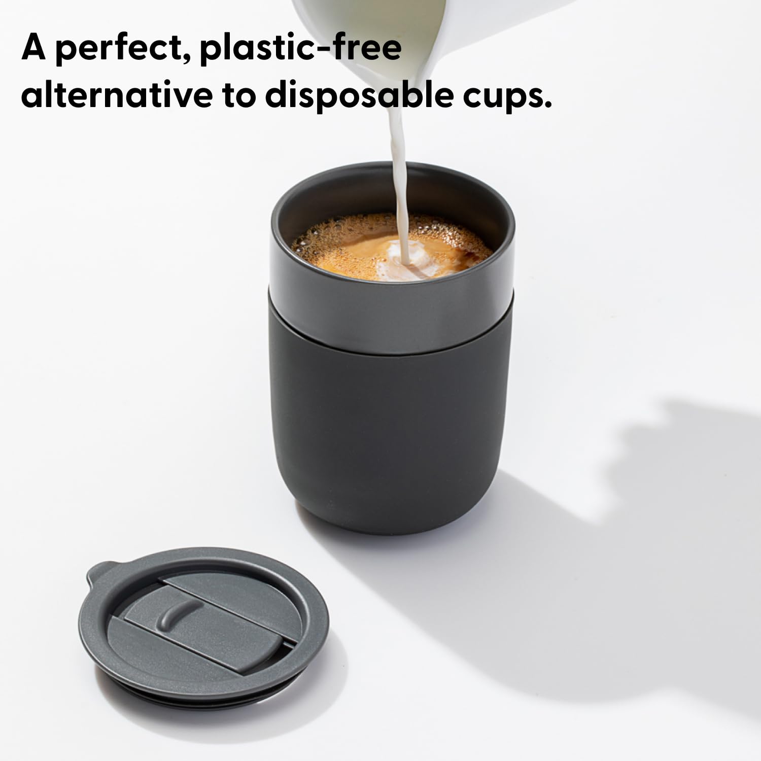 W&P Porter Ceramic Mug W/ Protective Silicone Sleeve, Cream 12 Ounces | On-The-Go | No Seal Tight | Reusable Cup For Coffee Or T