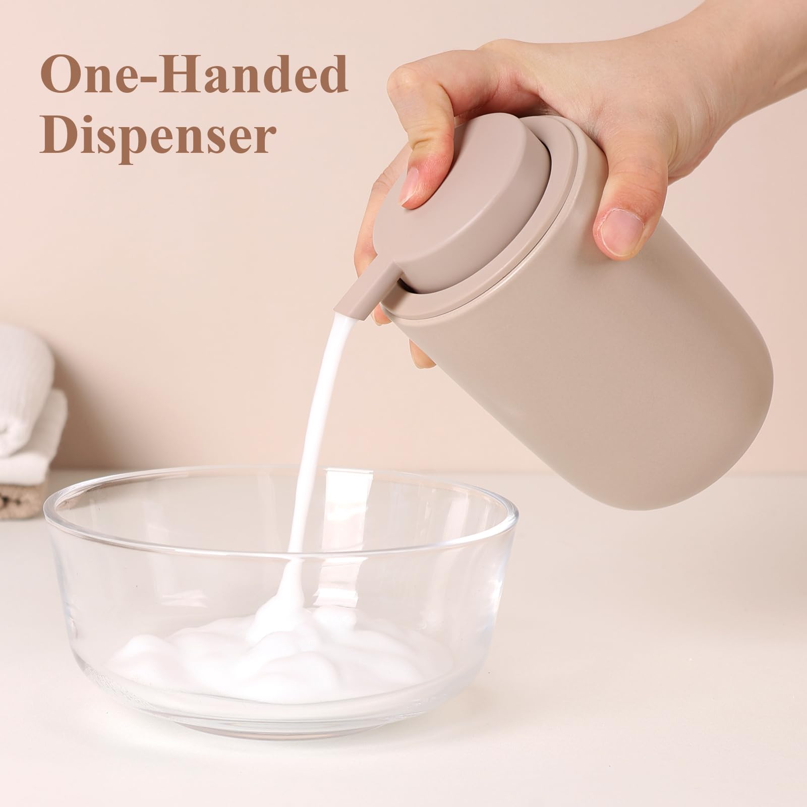 Bosilunlife Foaming Soap Dispenser Set - Khaki Ceramic Foam Hand Soap Dispenser 12Oz Soap Dispenser Set With Rust Proof Pump, 4P