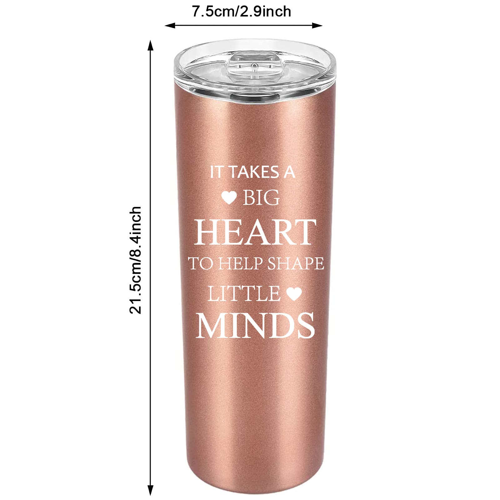 Cofoza Teacher Appreciation Gifts 20 Oz Stainless Steel Skinny Tumbler For Woman It Takes A Big Heart To Help Shape Little Minds
