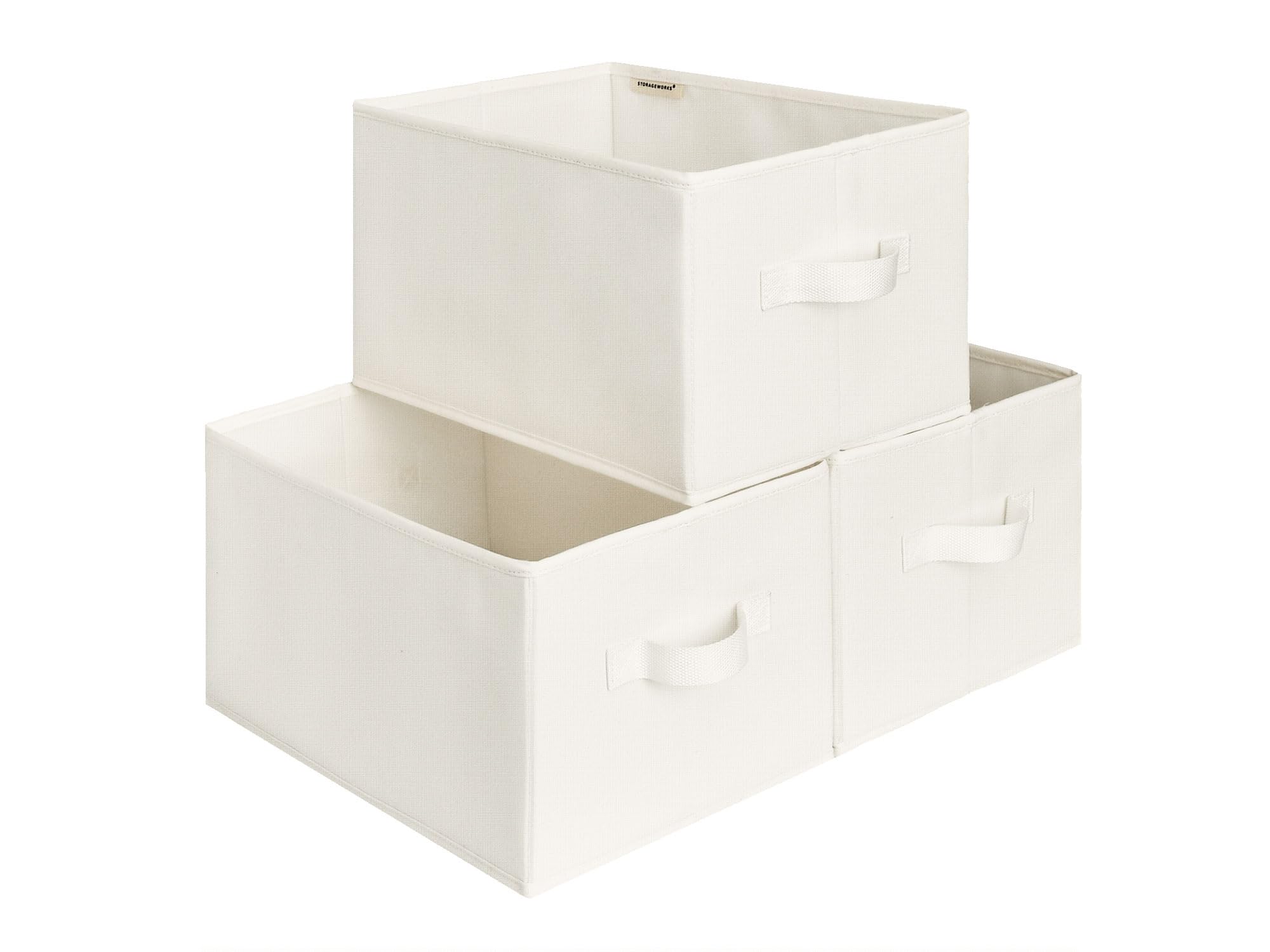 Storageworks Storage Bins For Organizing, Decorative Storage Baskets For Shelves, Fabric Closet Bins With Handles, White, 3-Pack